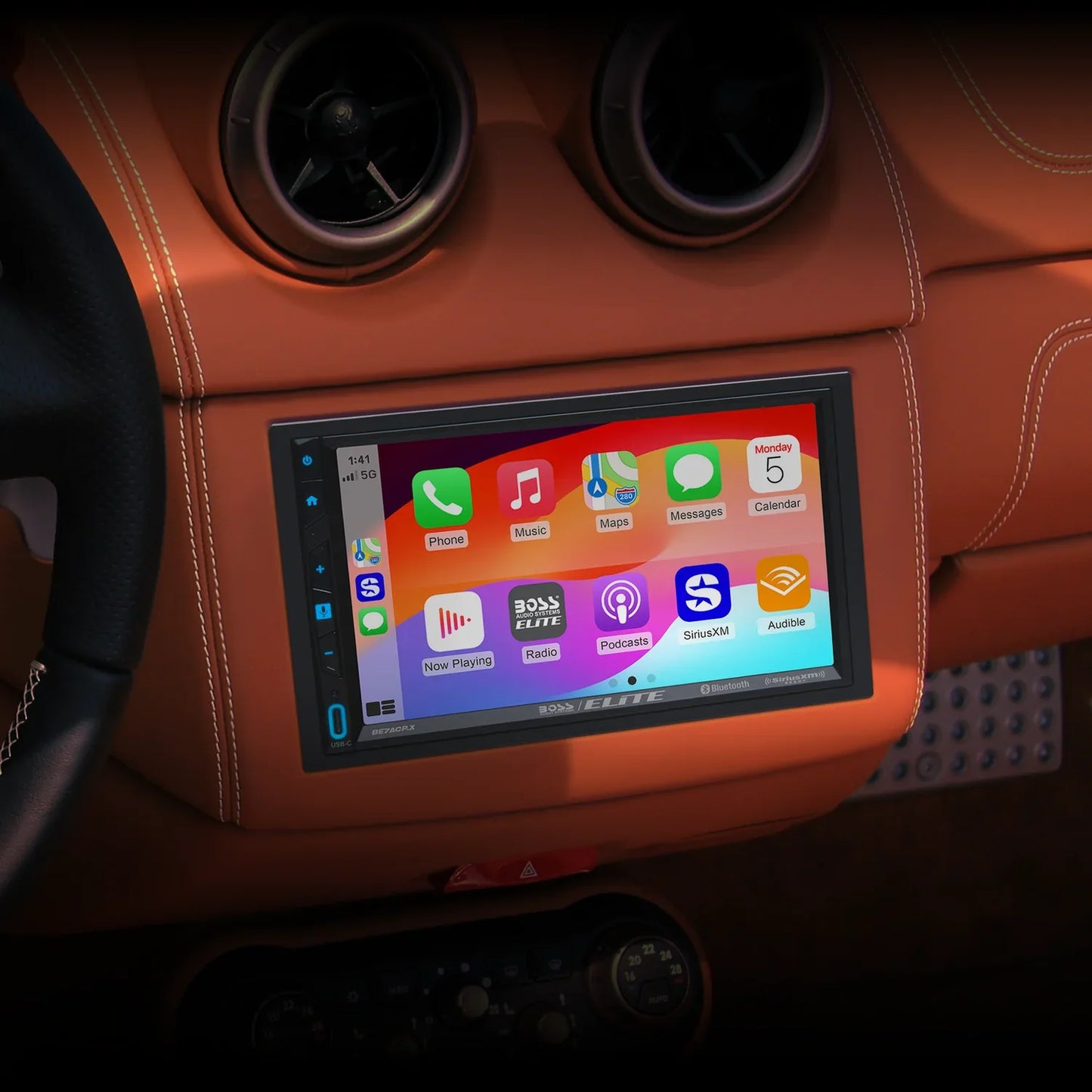 Elite BE7ACP.X Car Stereo - Apple CarPlay, Android Auto, SiriusXM-Ready, Double Din, 7 Inch Touchscreen, Bluetooth, No CD DVD Player, AM/FM Radio Receiver, Multicolor Panel