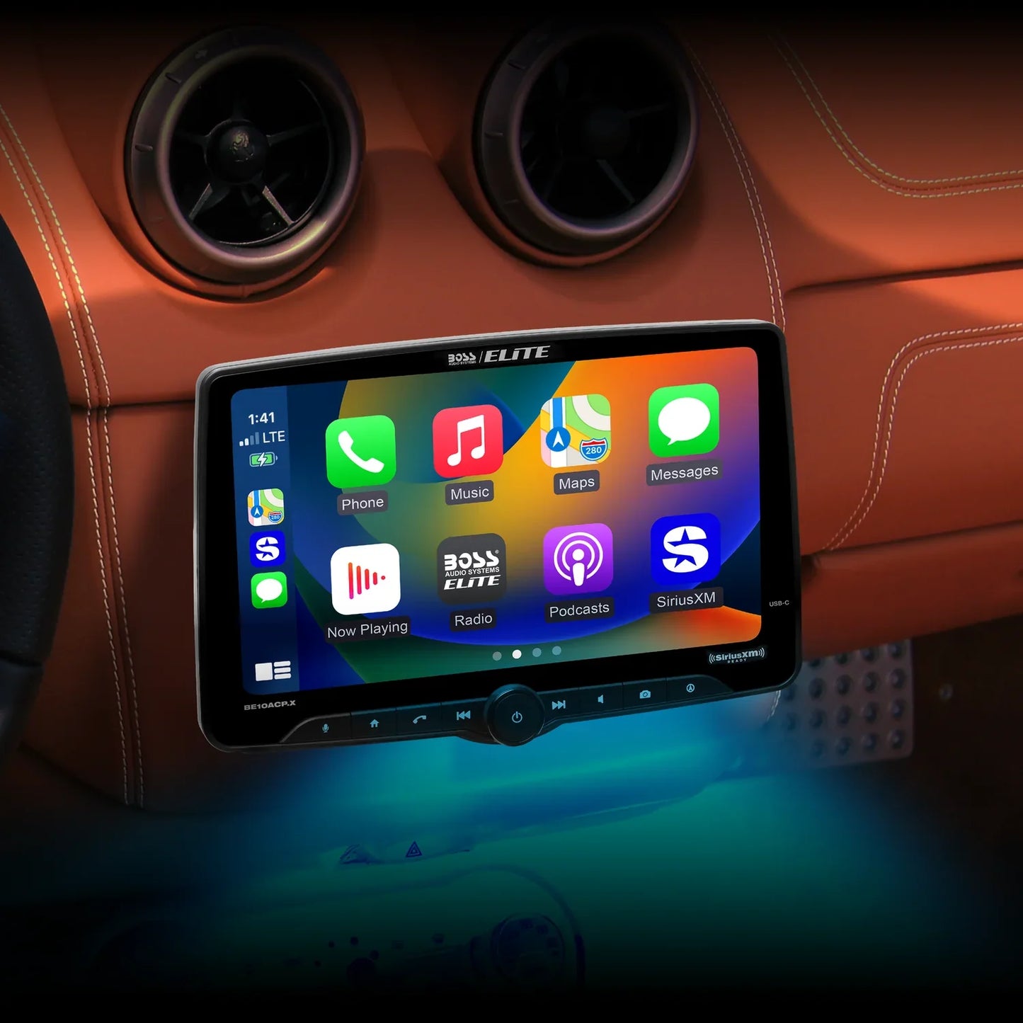 Elite BE10ACP.X Car Stereo - Apple CarPlay, Android Auto, Sirius XM-Ready, Single Din, 10.1 Inch Touchscreen, Bluetooth, No CD DVD Player, AM/FM Radio Receiver, Multicolor Panel