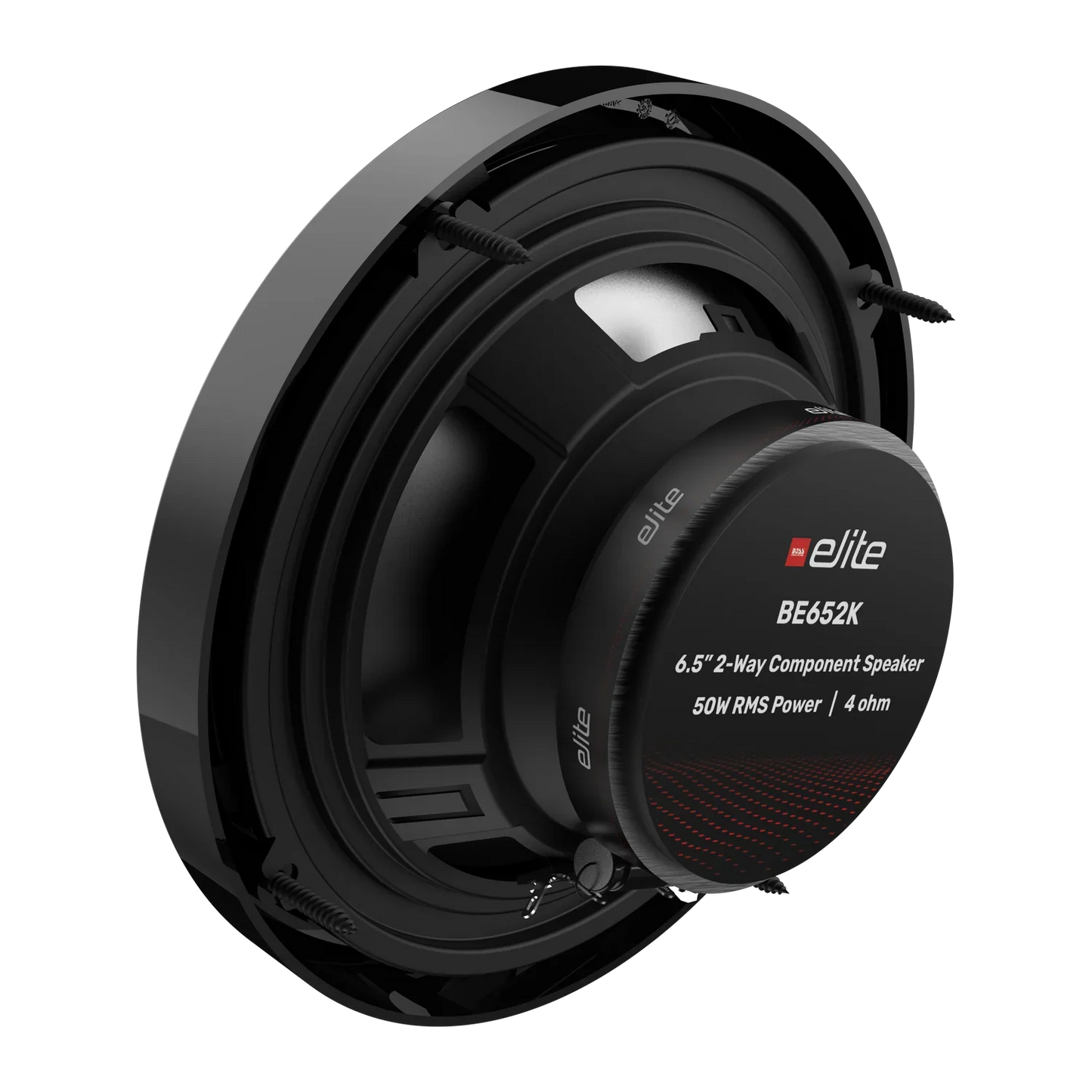 Elite BE652K 6.5" 2-Way Component Speaker System, Rubber Surround, Paper Cone, Stamped Steel Basket, Compact External Crossover, 1.4" (36 mm) Tweeter, Power Handling: 50W