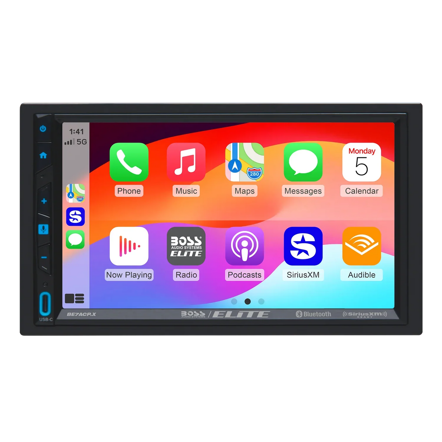Elite BE7ACP.X Car Stereo - Apple CarPlay, Android Auto, SiriusXM-Ready, Double Din, 7 Inch Touchscreen, Bluetooth, No CD DVD Player, AM/FM Radio Receiver, Multicolor Panel