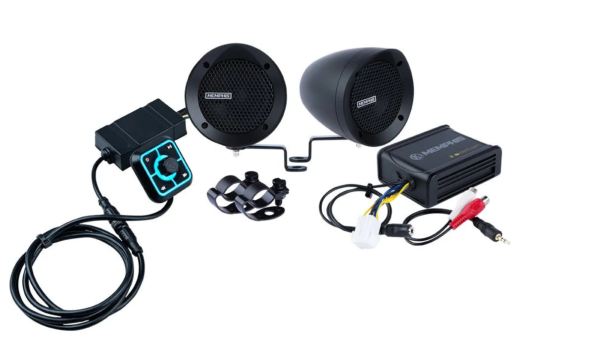 Memphis MXABMB2BT Handlebar Mount 2 Speaker System W Amplified Black Box with Bluetooth
