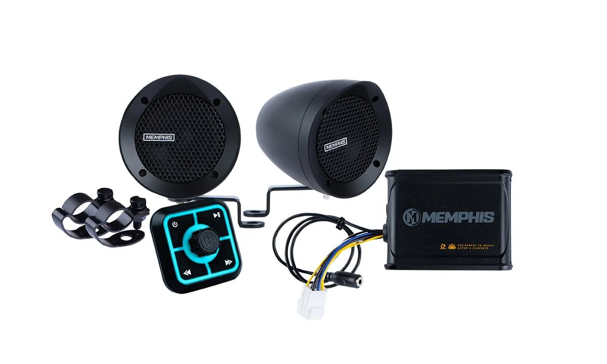 Memphis MXABMB2BT Handlebar Mount 2 Speaker System W Amplified Black Box with Bluetooth