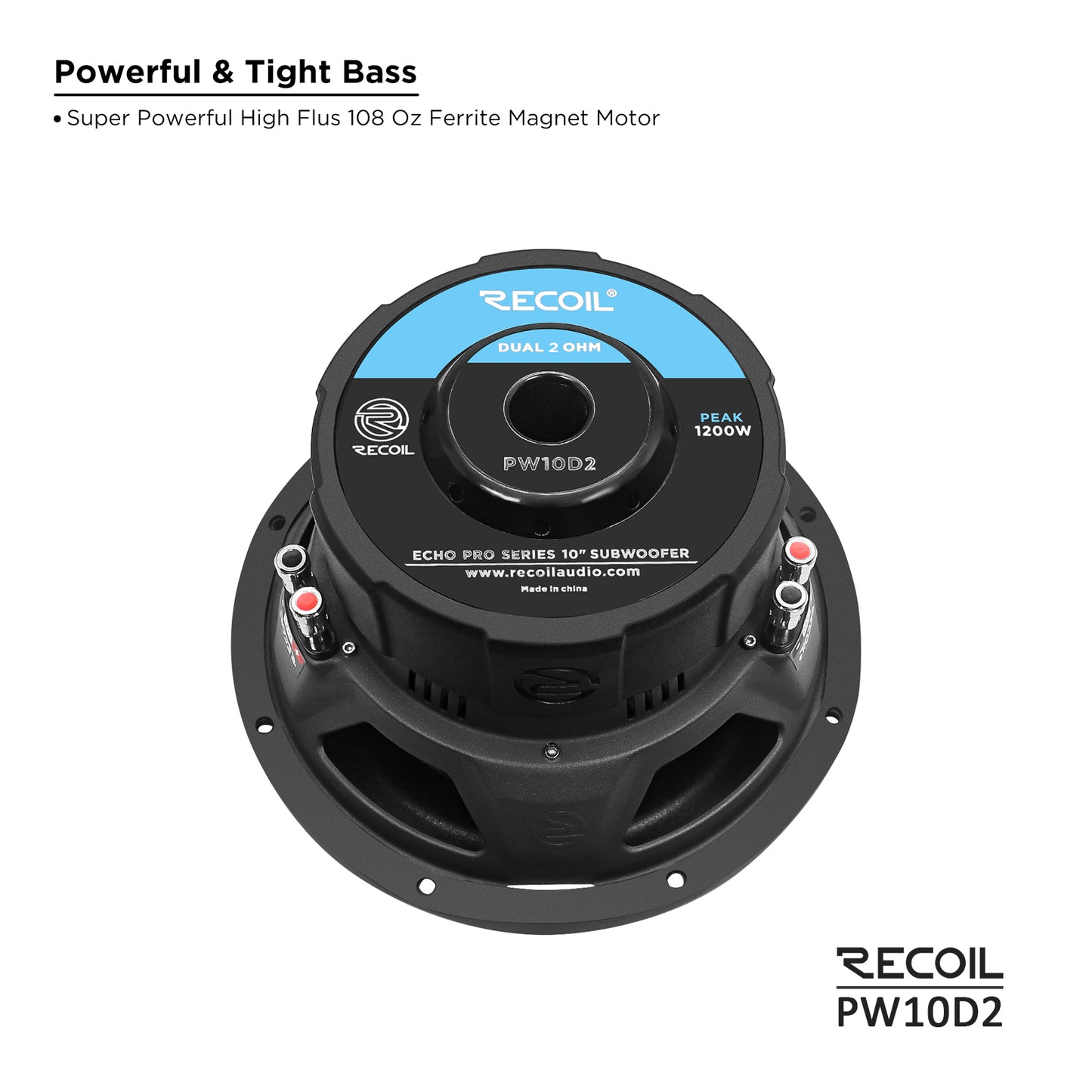 Recoil PW10D2 Echo Pro 10" Subwoofer – 1200W Peak, Dual 2-Ohm - Recoil speaker - Magnet View