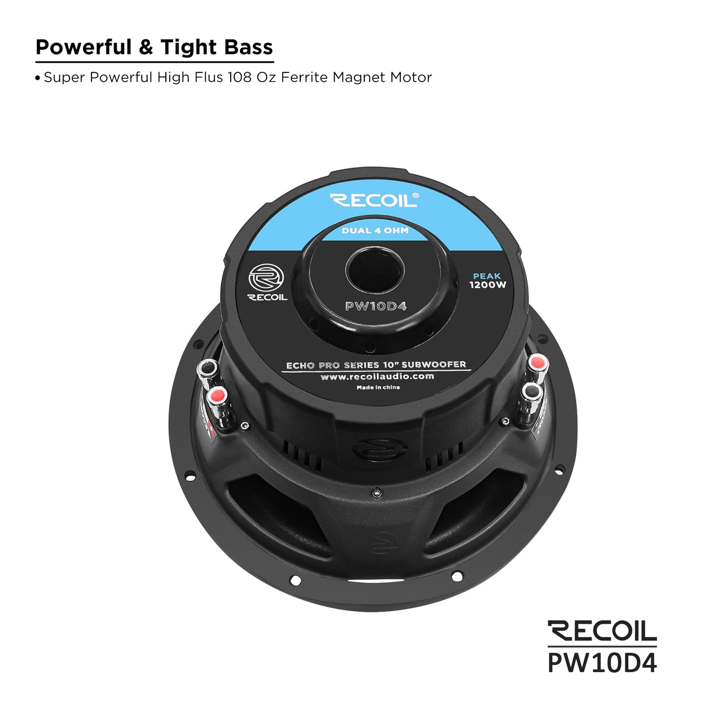 Recoil PW10D4 Echo Pro 10" Subwoofer – 1200W Peak, Dual 4-Ohm - Recoil subwoofer