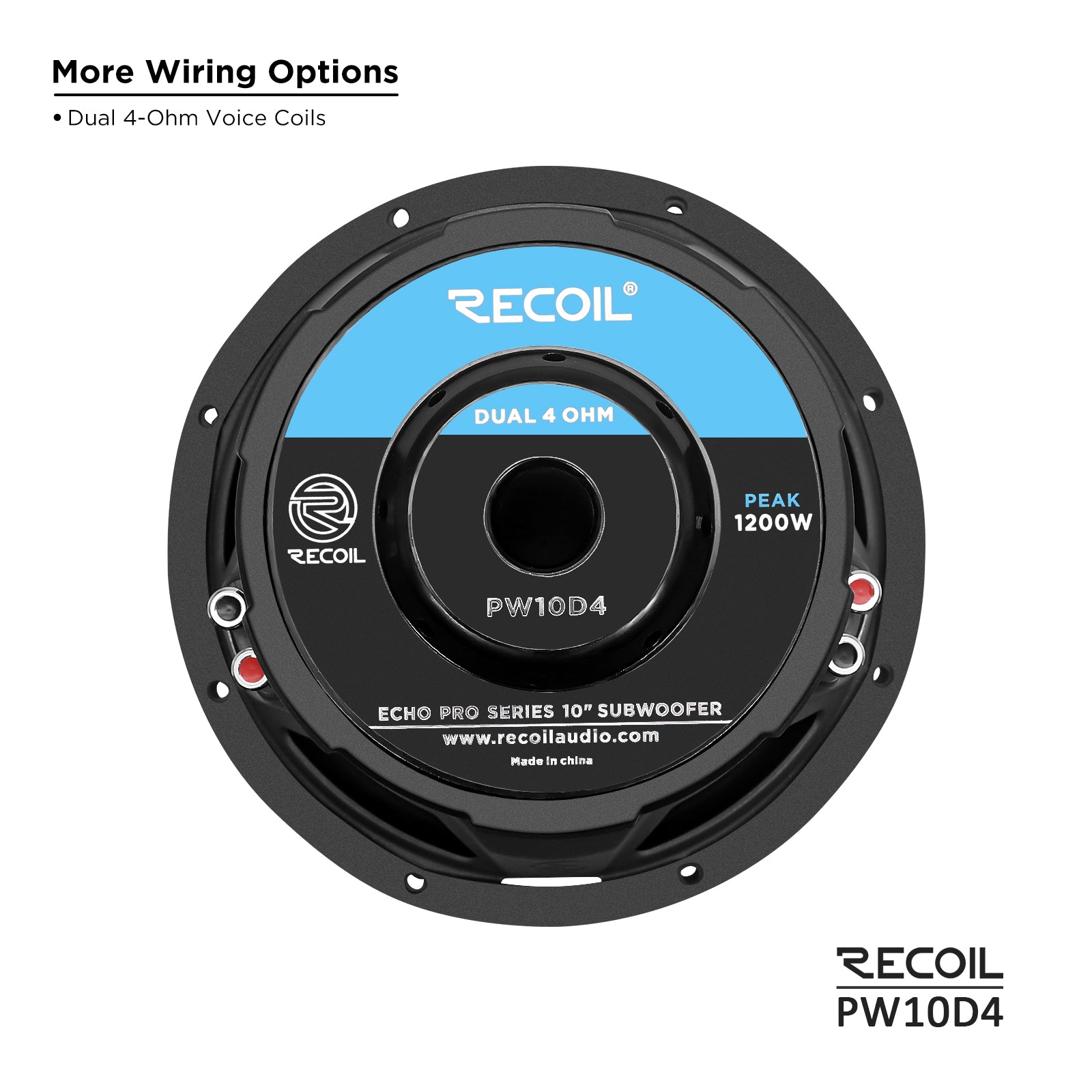 Recoil PW10D4 Echo Pro 10" Subwoofer – 1200W Peak, Dual 4-Ohm - Recoil 10" woofer - magnet view