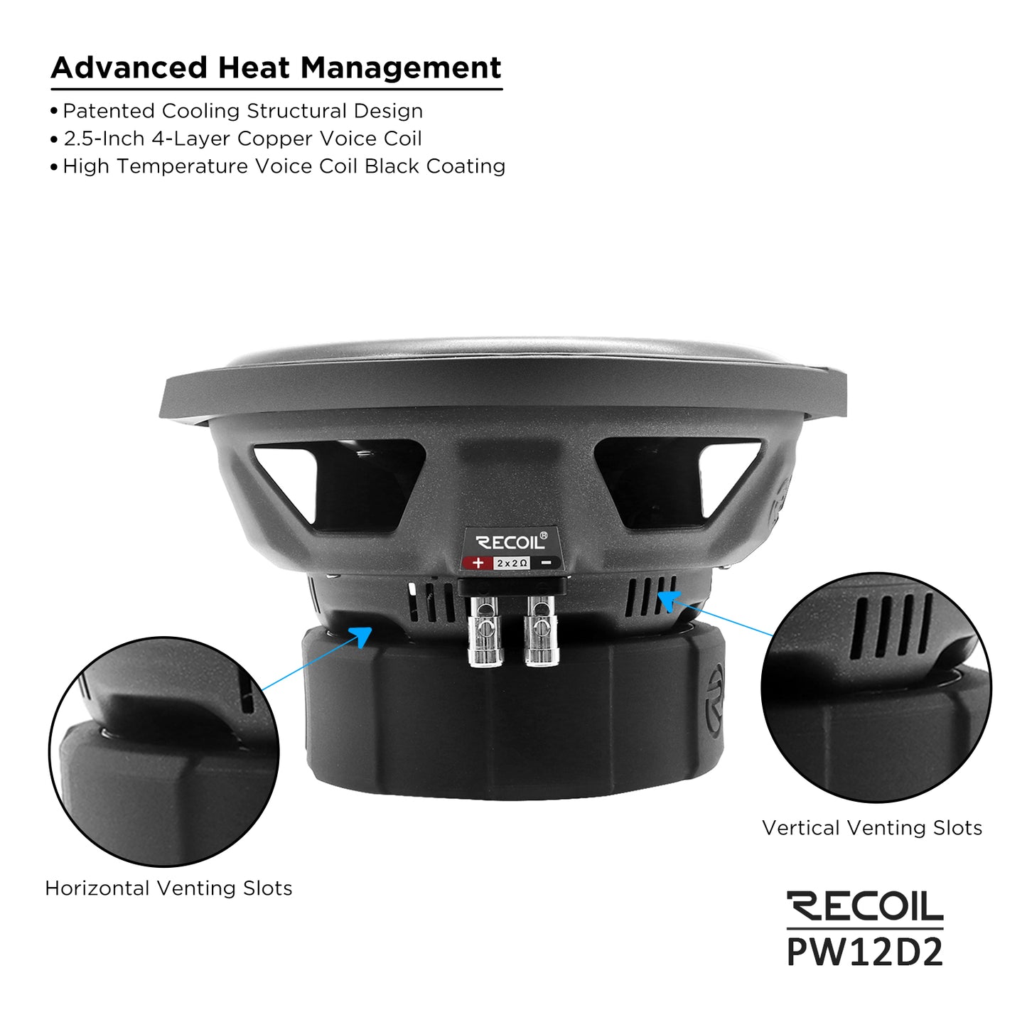 Recoil PW12D2 Echo Pro 12" Subwoofer – 1400W Peak, Dual 2-Ohm - Recoil woofer