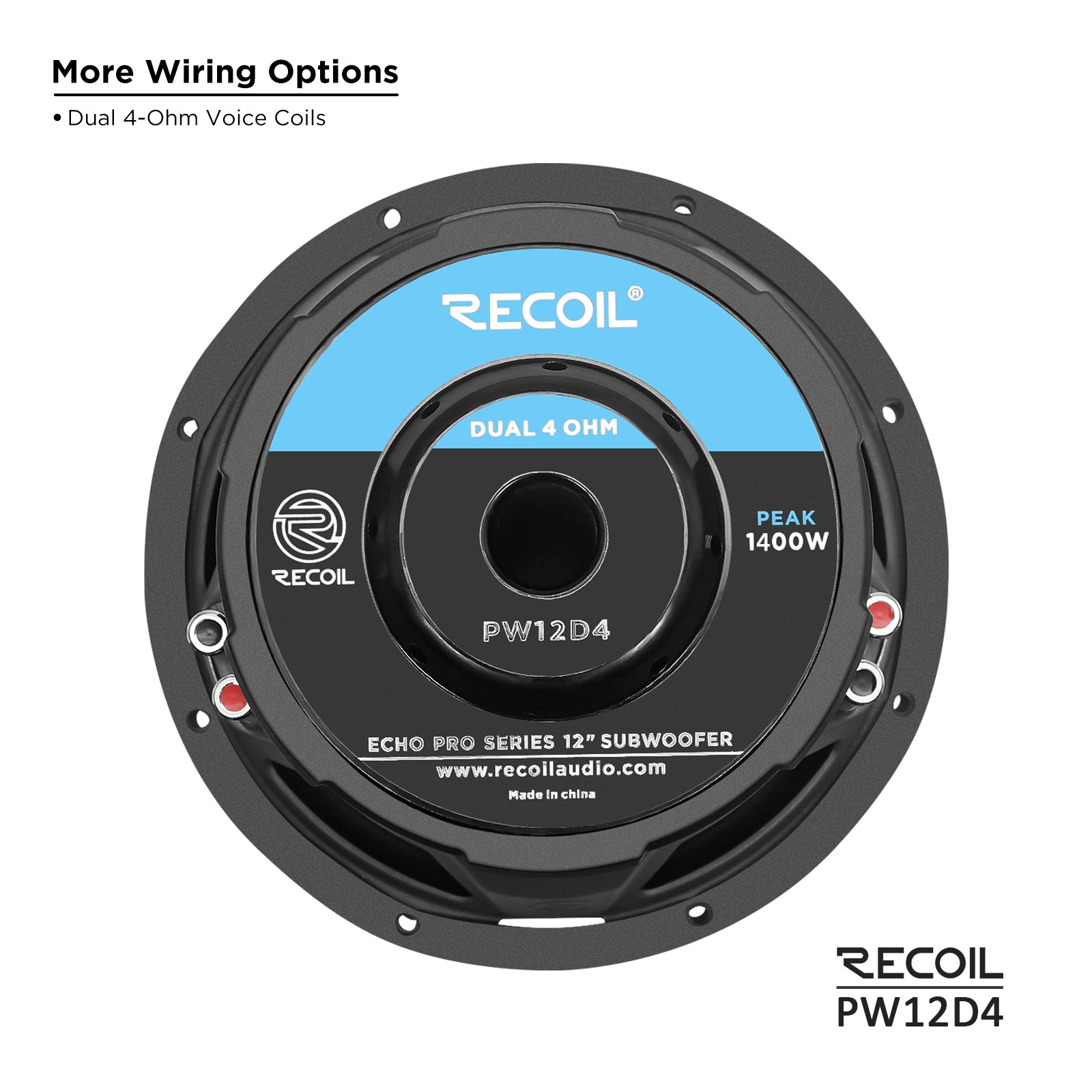 Recoil PW12D4 Echo Pro 12" Subwoofer – 1400W Peak, Dual 4-Ohm - Recoil 12" speaker