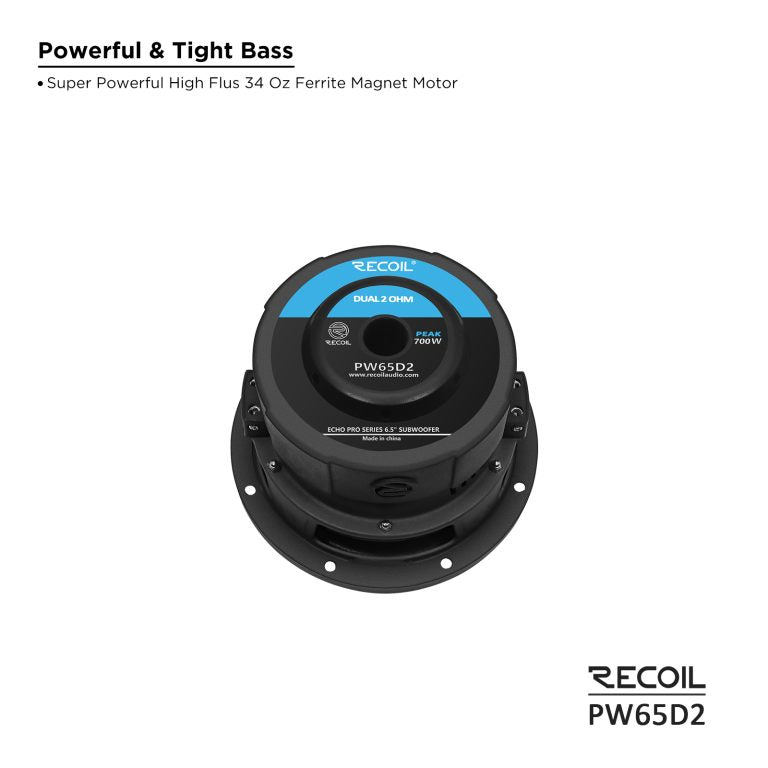 Recoil PW65D2 Echo Pro 6.5" Subwoofer – 400W Peak, Dual 2-Ohm - Recoil 6.5" Speaker - magnet view