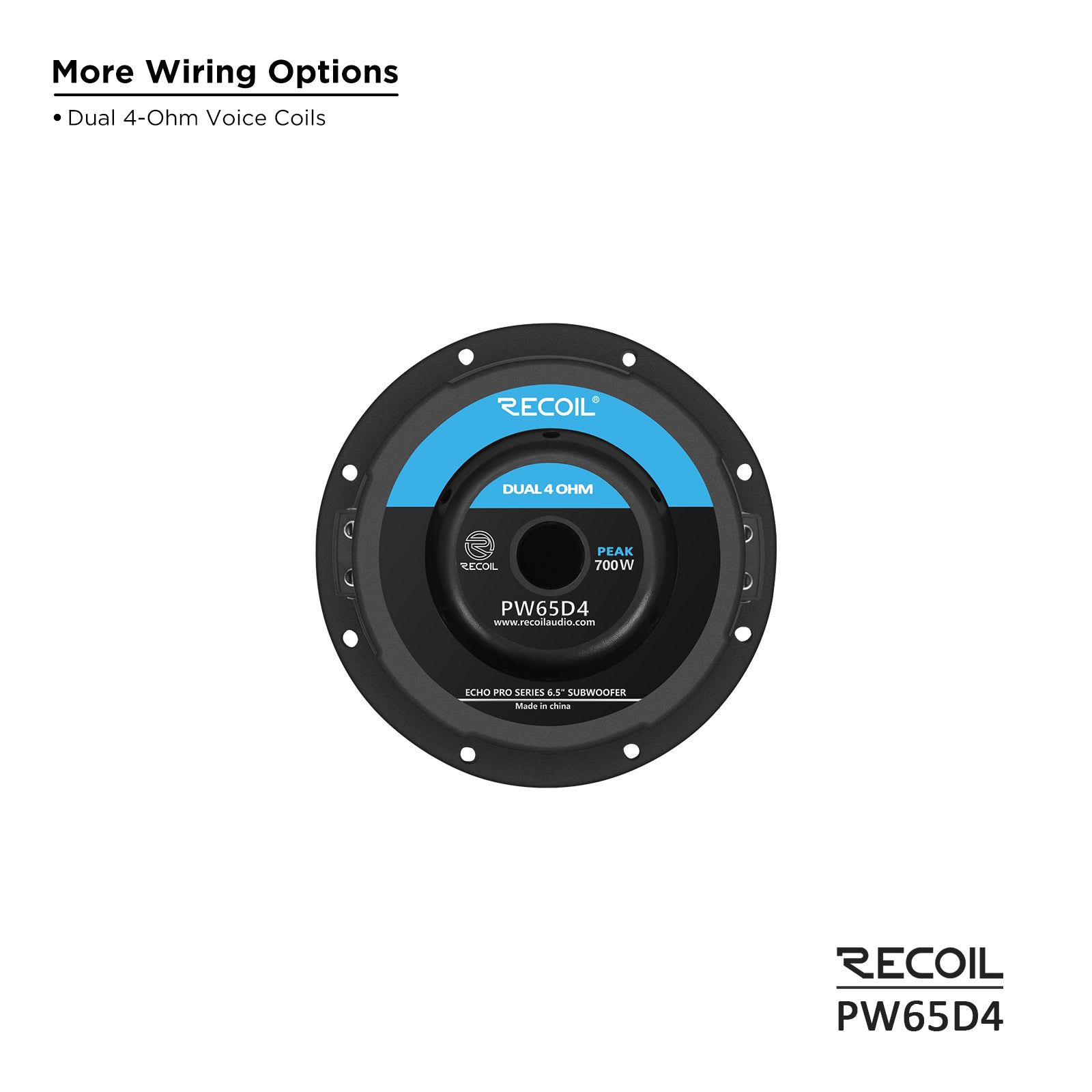 Recoil PW65D4 Echo Pro 6.5" Subwoofer – 400W Peak, Dual 4-Ohm - Recoil 6.5 Speaker - Magnet view
