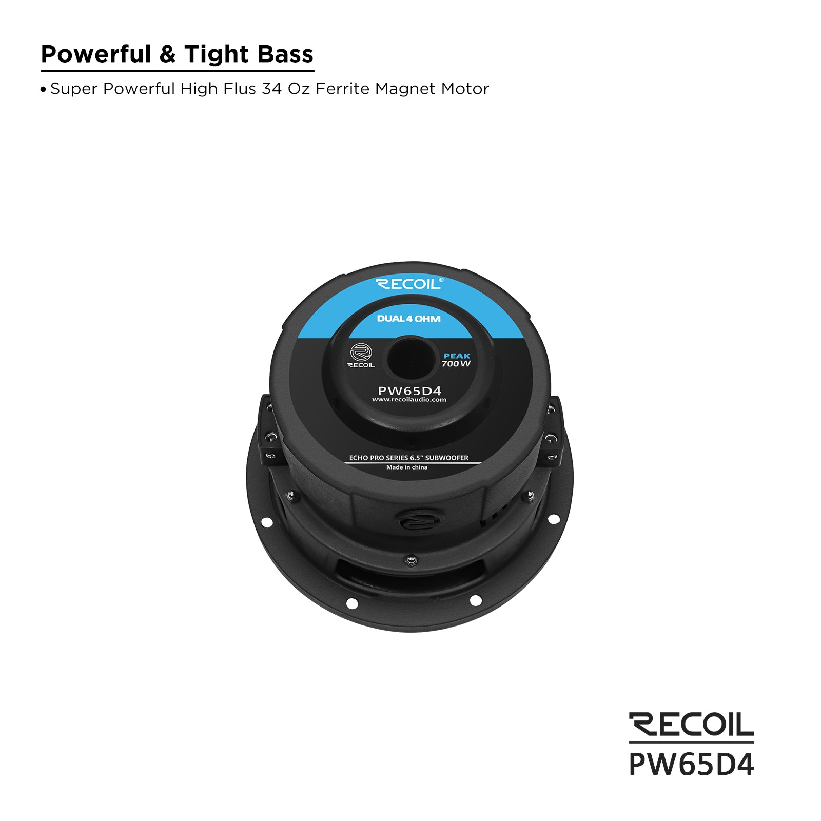 Recoil PW65D4 Echo Pro 6.5" Subwoofer – 400W Peak, Dual 4-Ohm - Recoil 6.5 Speaker - Details