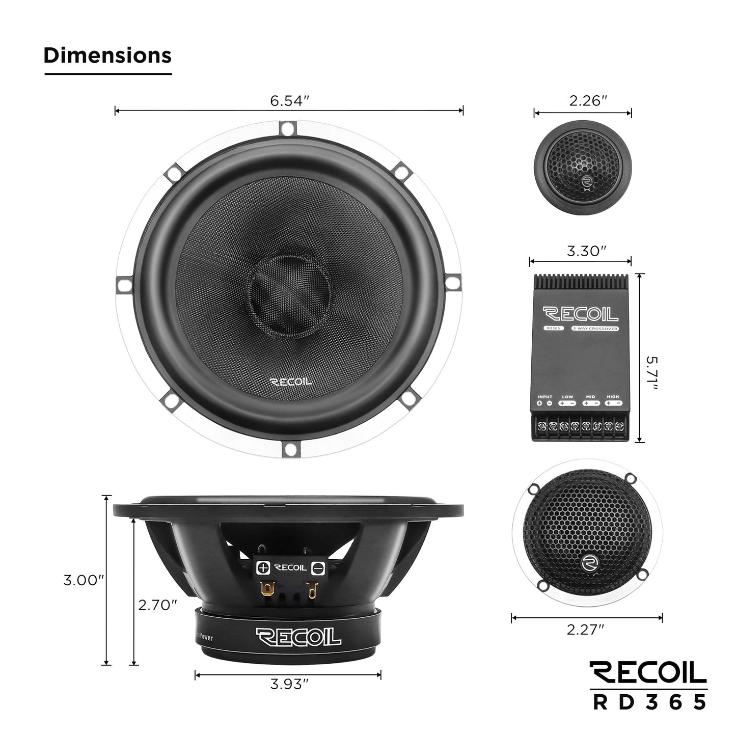 Recoil RD365 6.5" 3-Way Component Speakers – Echo Pro Car Audio - Recoil Component system