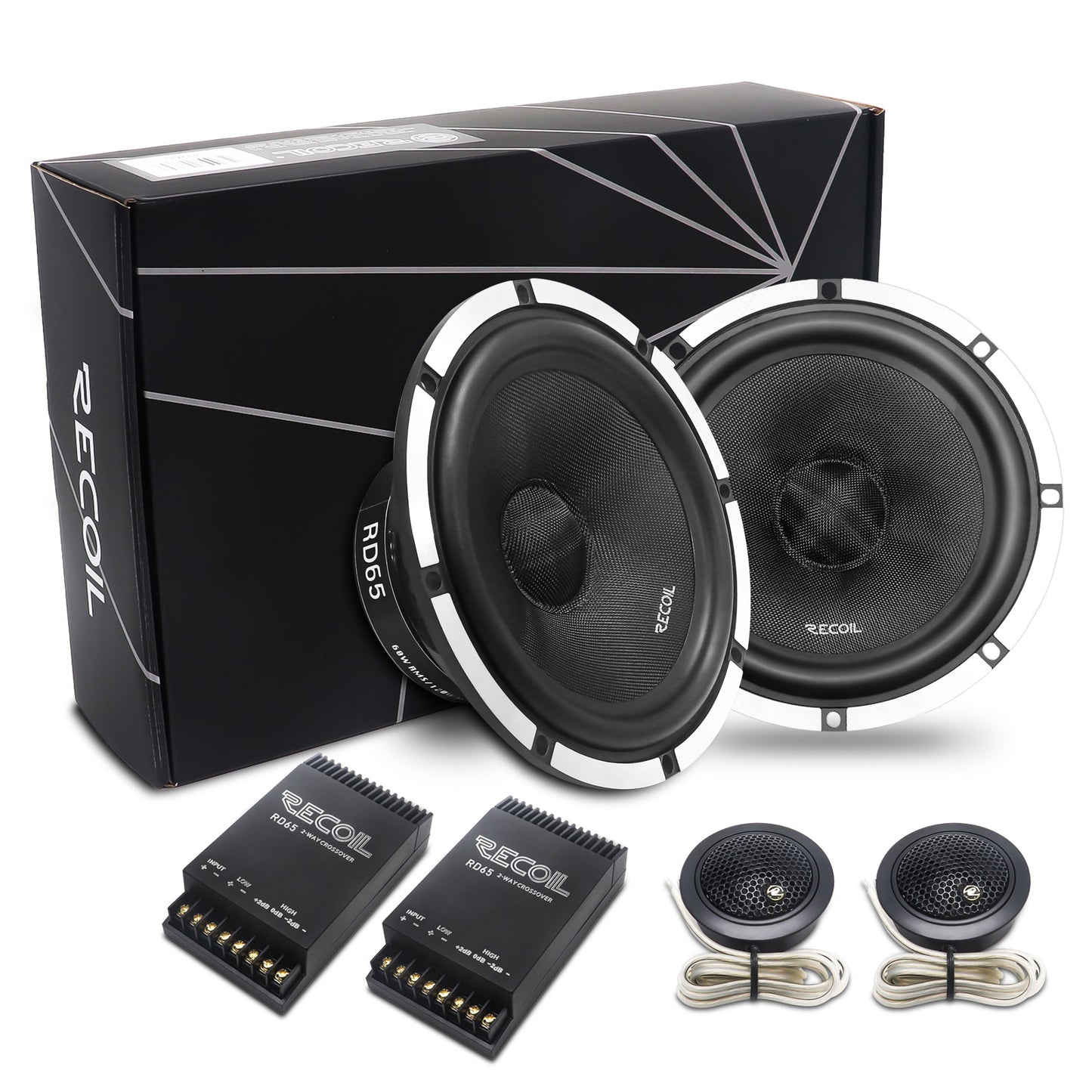 Recoil RD65 Performance Series 6.5" 2-Way Component Car Speakers – 300W Peak - Recoil Component Speaker and crossover set