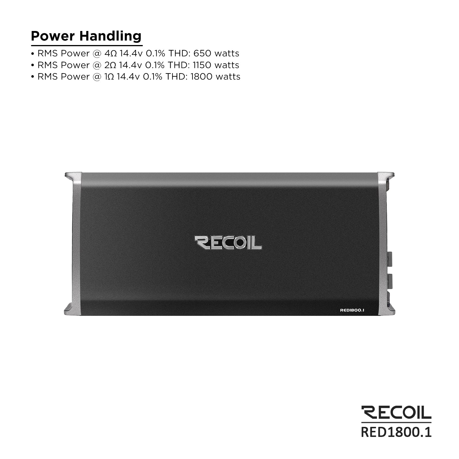 Recoil RED1800.1 3600W Class-D Mono-Block Subwoofer Amplifier – 1Ω Stable - Recoil Amplifier power info