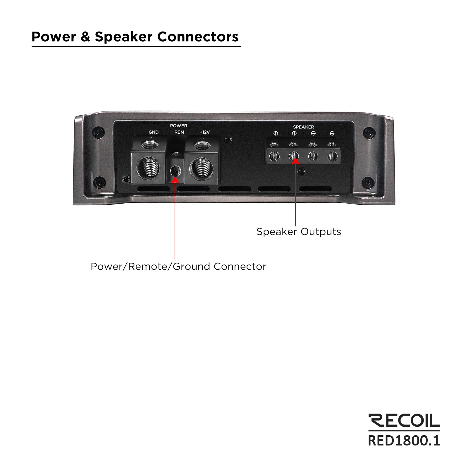 Recoil RED1800.1 3600W Class-D Mono-Block Subwoofer Amplifier – 1Ω Stable - Recoil Amplifier other end