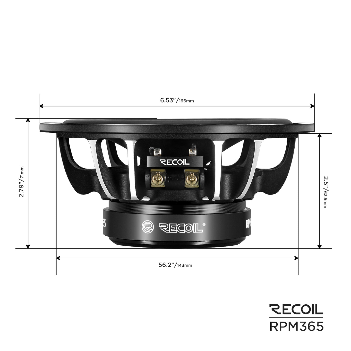 Recoil RPM365 6.5" 3-Way Component Speakers – Echo Pro 160W Car Audio - Recoil component system - dimensions