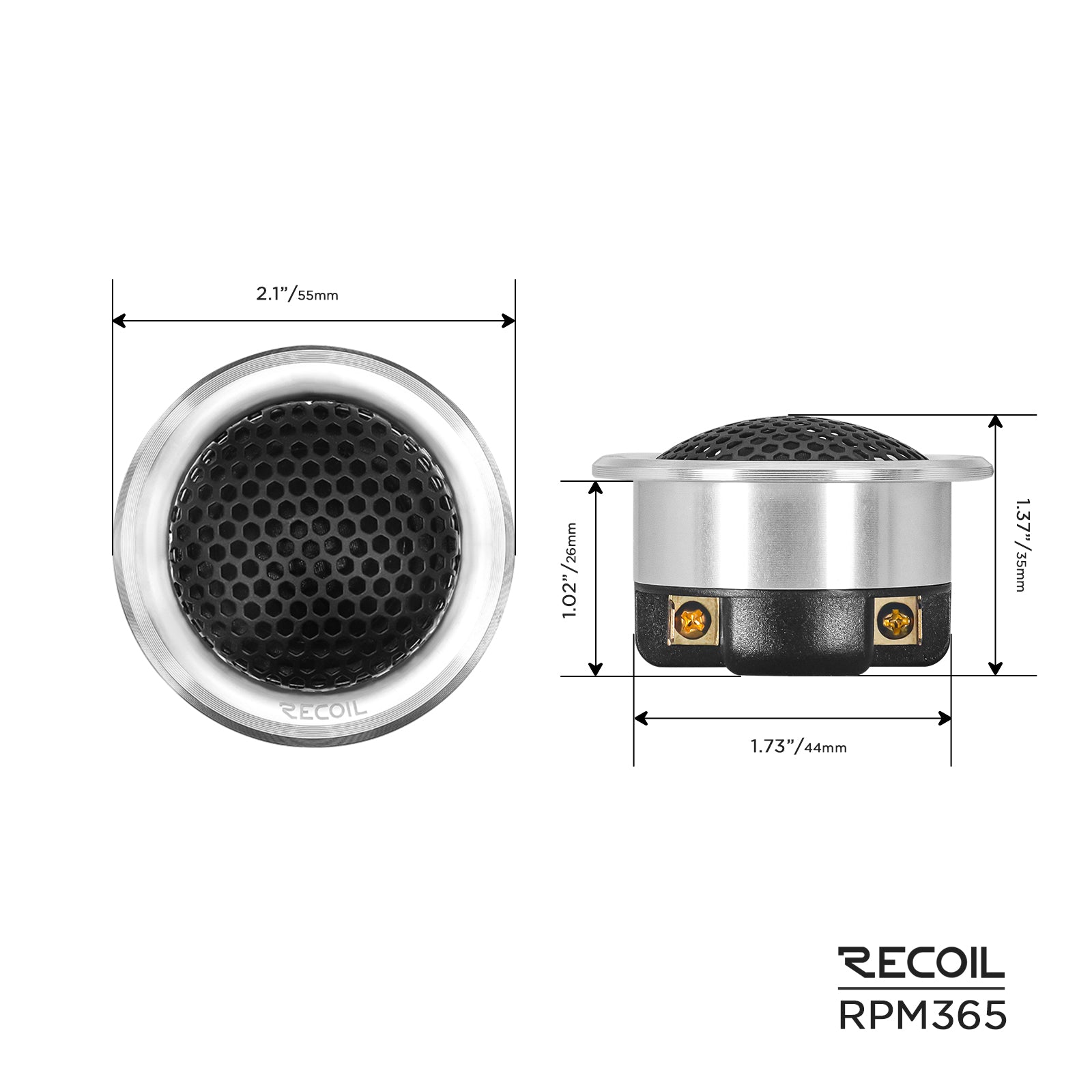 Recoil RPM365 6.5" 3-Way Component Speakers – Echo Pro 160W Car Audio - Recoil component system - tweeter dimensions