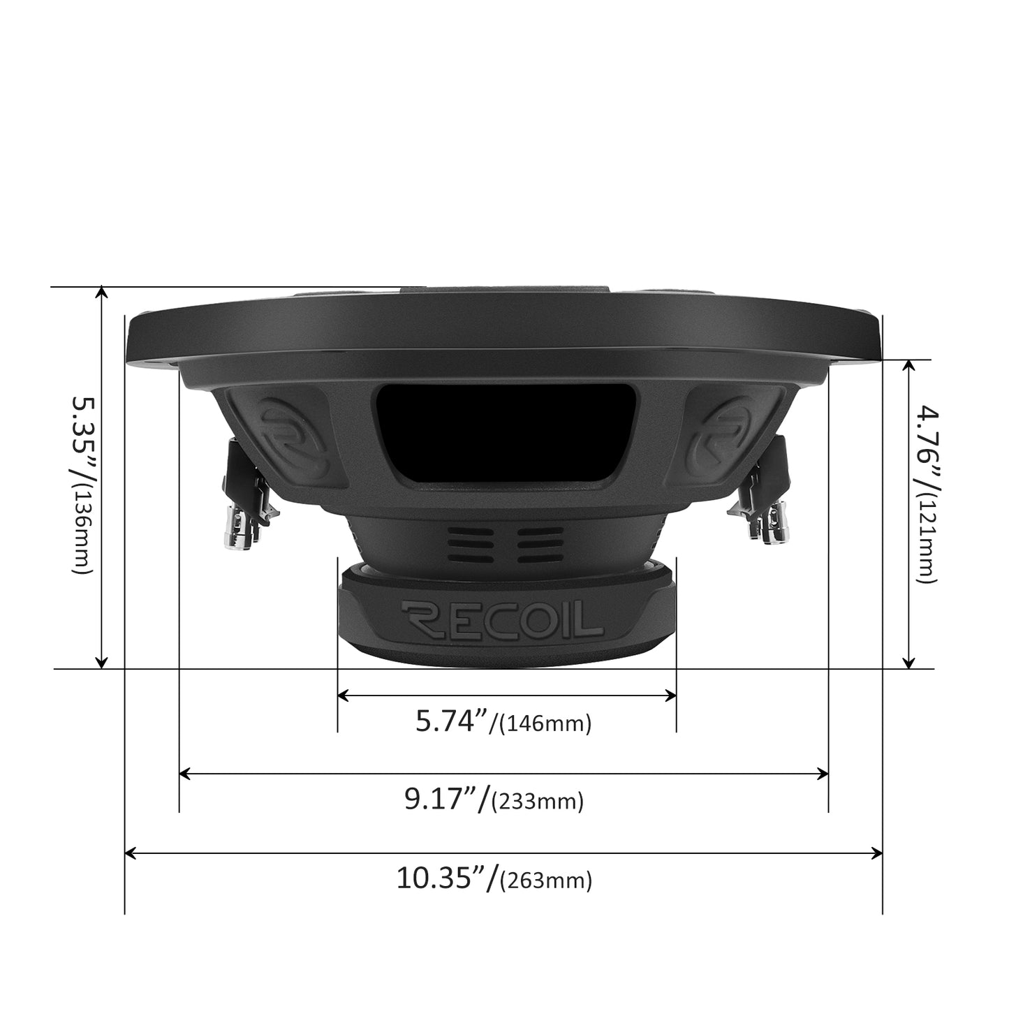 Recoil RW10D2 Echo Series 10" 500W Dual 2Ω Car Subwoofer - Recoil Subwoofer Dimensions