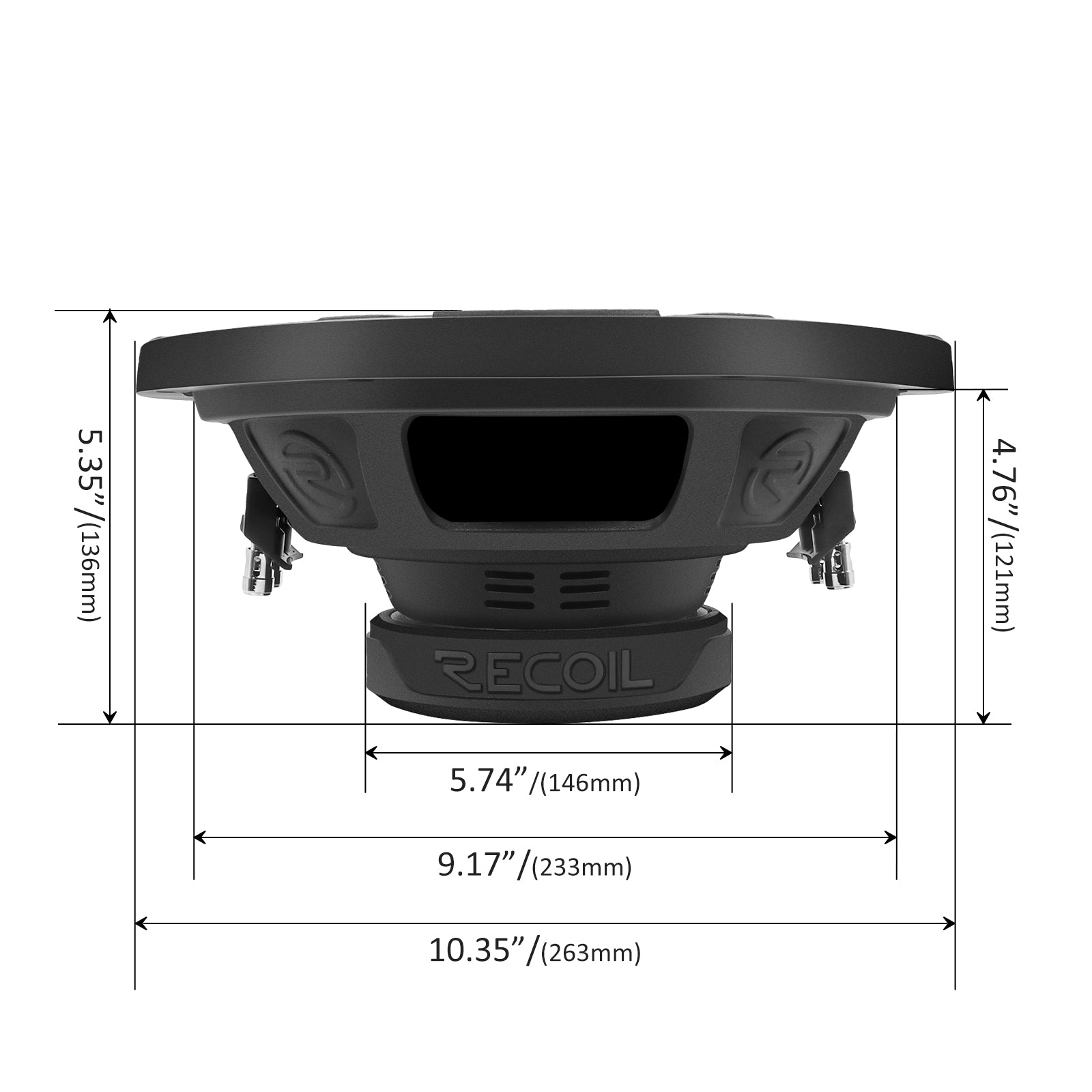 Recoil RW10D2 Echo Series 10" 500W Dual 2Ω Car Subwoofer - Recoil Subwoofer Dimensions