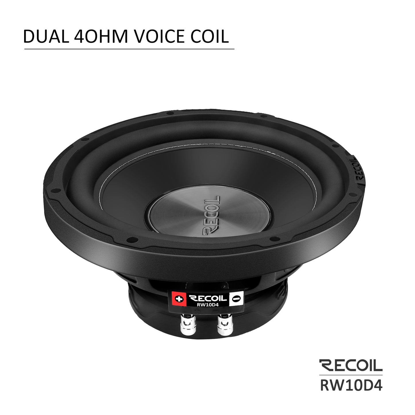 Recoil RW10D4 Echo Series 10" 500W Dual 4Ω Car Subwoofer - Recoil Subwoofer side view