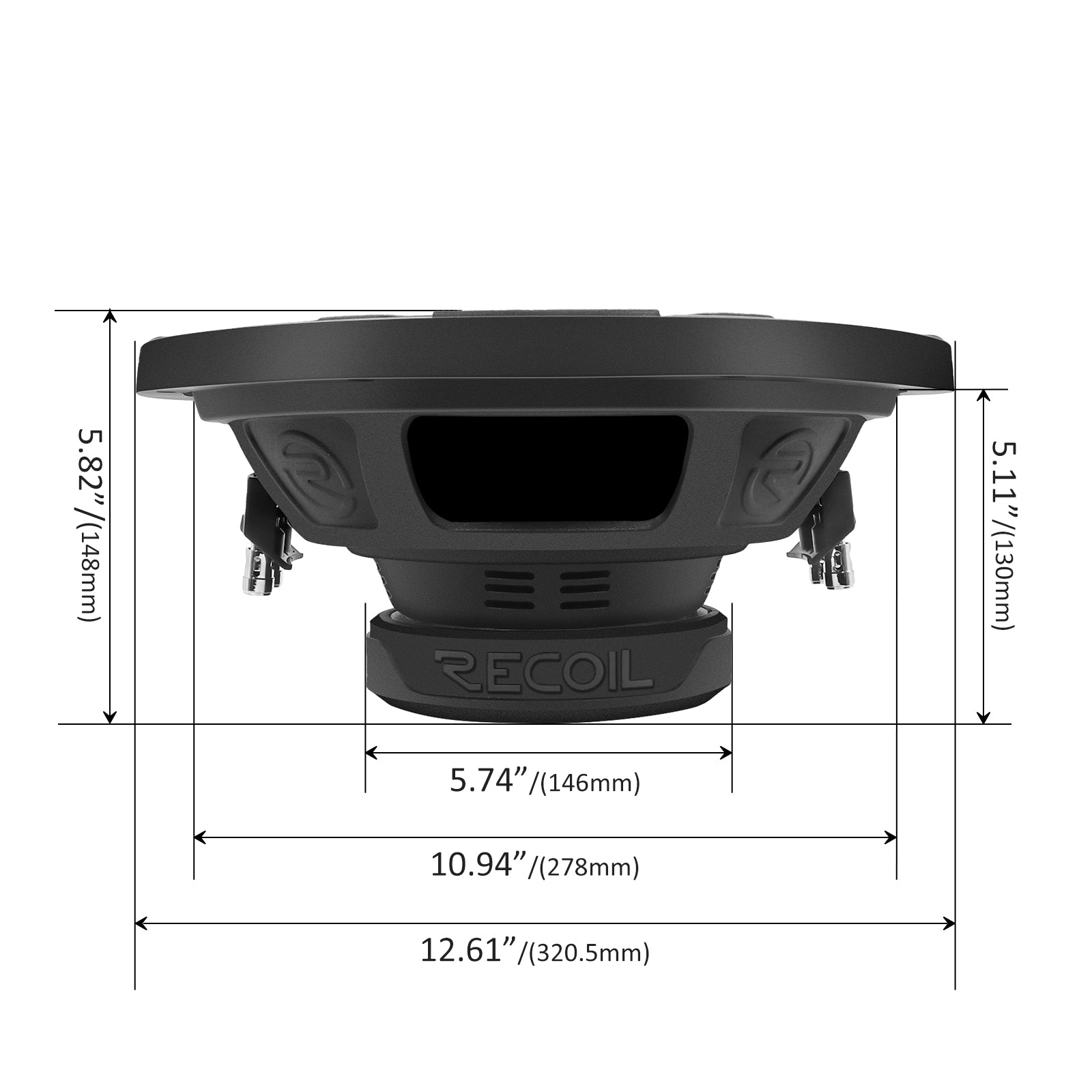Recoil RW12D4 Echo 12" Car Subwoofer – 600W Peak, Dual 4 Ohm, 300W RMS - Recoil Subwoofer - Dimensions