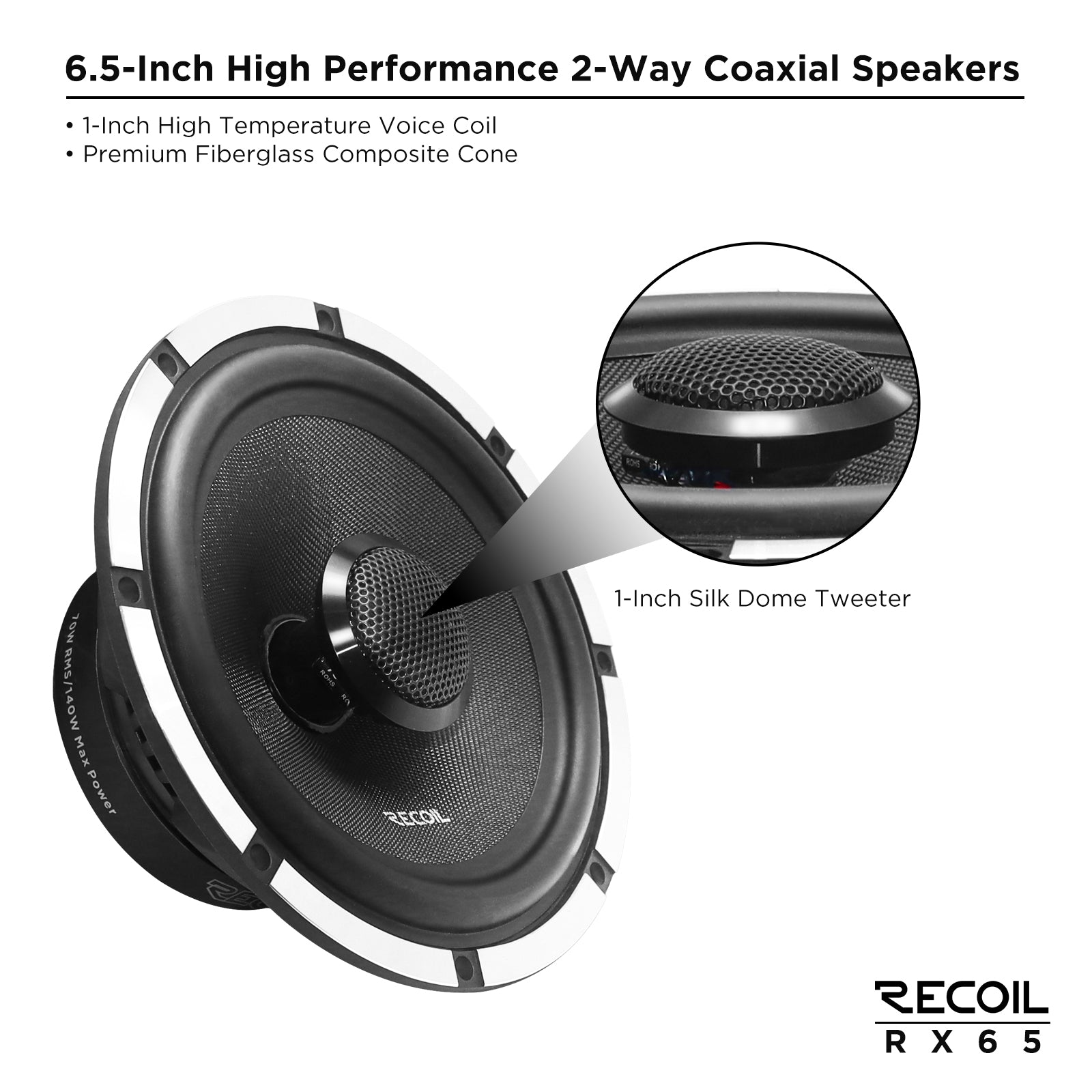 Recoil RX65 Echo Pro 6.5" 2-Way Coaxial Car Speakers – 140W Peak - Recoil 6.5" Speakers - details