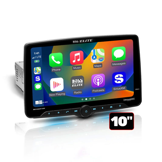 Elite BE10ACP.WX Single DIN Car Stereo - Wireless Apple CarPlay, Android Auto, Sirius XM-Ready, 10.1 Inch Touchscreen, Bluetooth, No DVD, AM/FM, Multicolor Panel