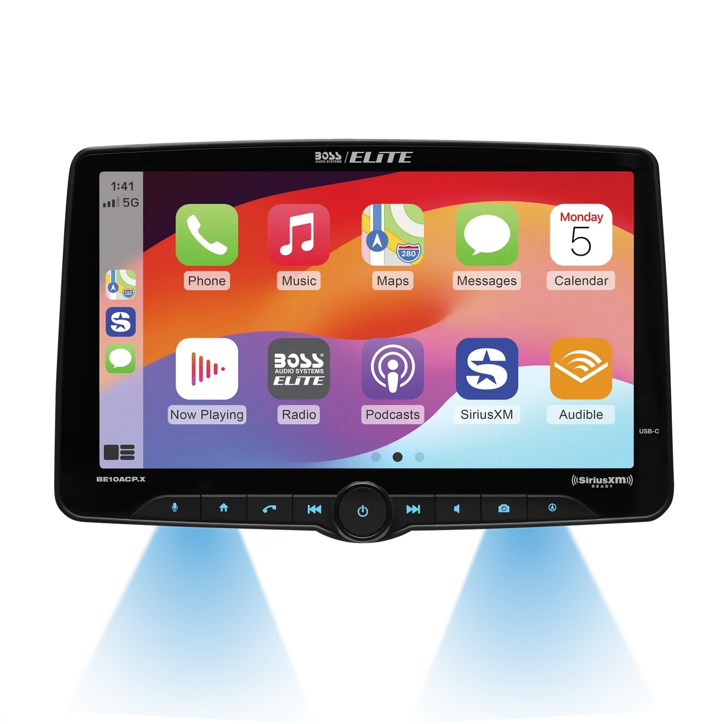 Elite BE10ACP.XC Car Stereo - Apple CarPlay, Android Auto, SiriusXM-Ready, Single Din, 10.1 Inch Touchscreen, Bluetooth, No CD DVD Player, AM/FM Radio Receiver, Multicolor Panel, Rearview Camera Included