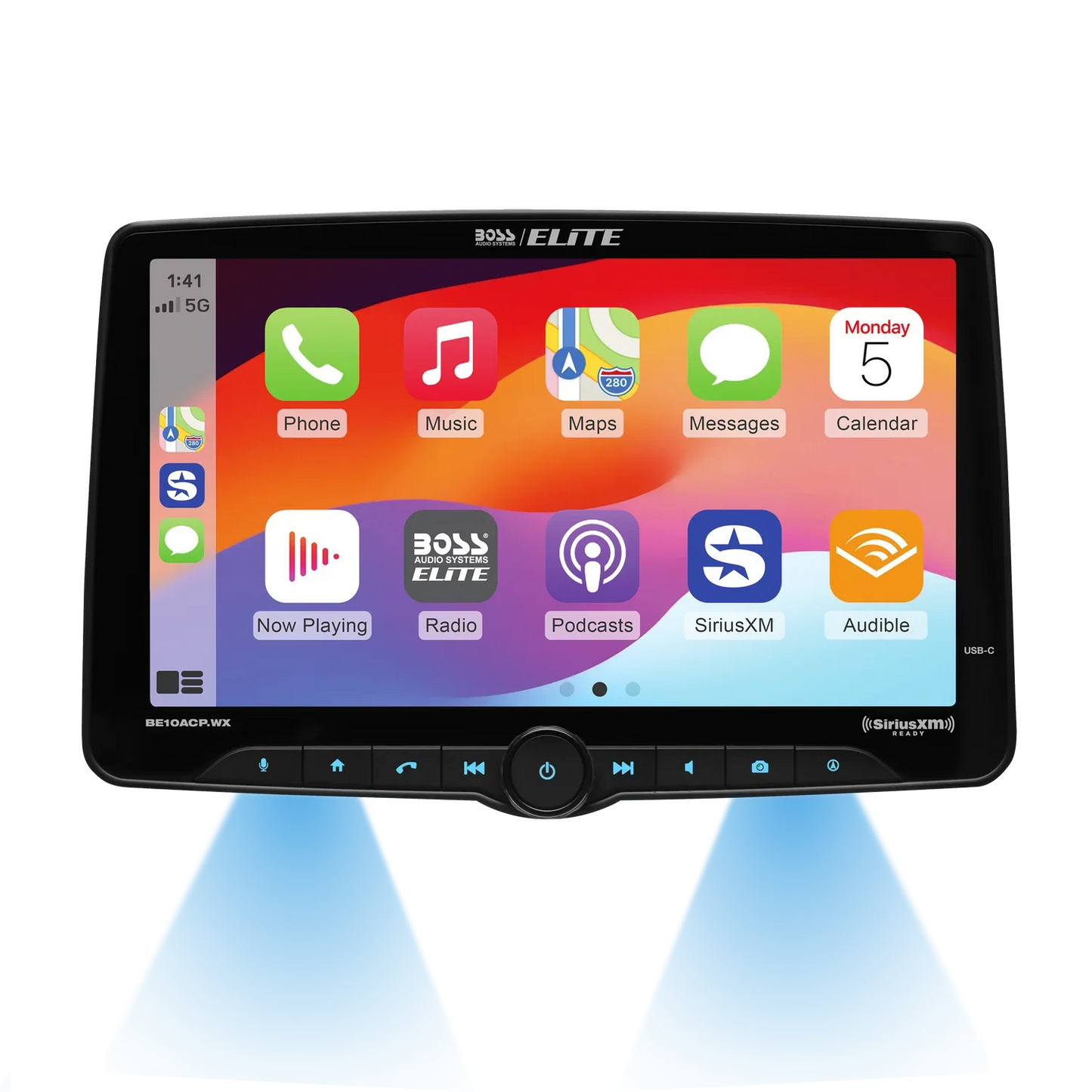 Elite BE10ACP.WX Single DIN Car Stereo - Wireless Apple CarPlay, Android Auto, Sirius XM-Ready, 10.1 Inch Touchscreen, Bluetooth, No DVD, AM/FM, Multicolor Panel