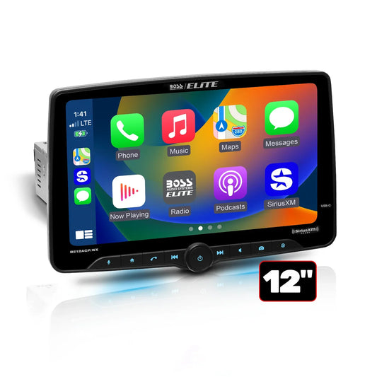 Elite BE12ACP.WX Car Stereo - Wireless CarPlay Android Auto, SiriusXM-Ready, Single Din 12 Inch Touchscreen, Bluetooth, No CD DVD Player, AM/FM Radio Receiver, Multicolor Panel