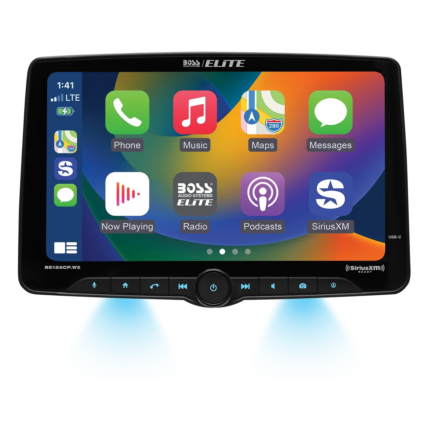 Elite BE12ACP.WX Car Stereo - Wireless CarPlay Android Auto, SiriusXM-Ready, Single Din 12 Inch Touchscreen, Bluetooth, No CD DVD Player, AM/FM Radio Receiver, Multicolor Panel