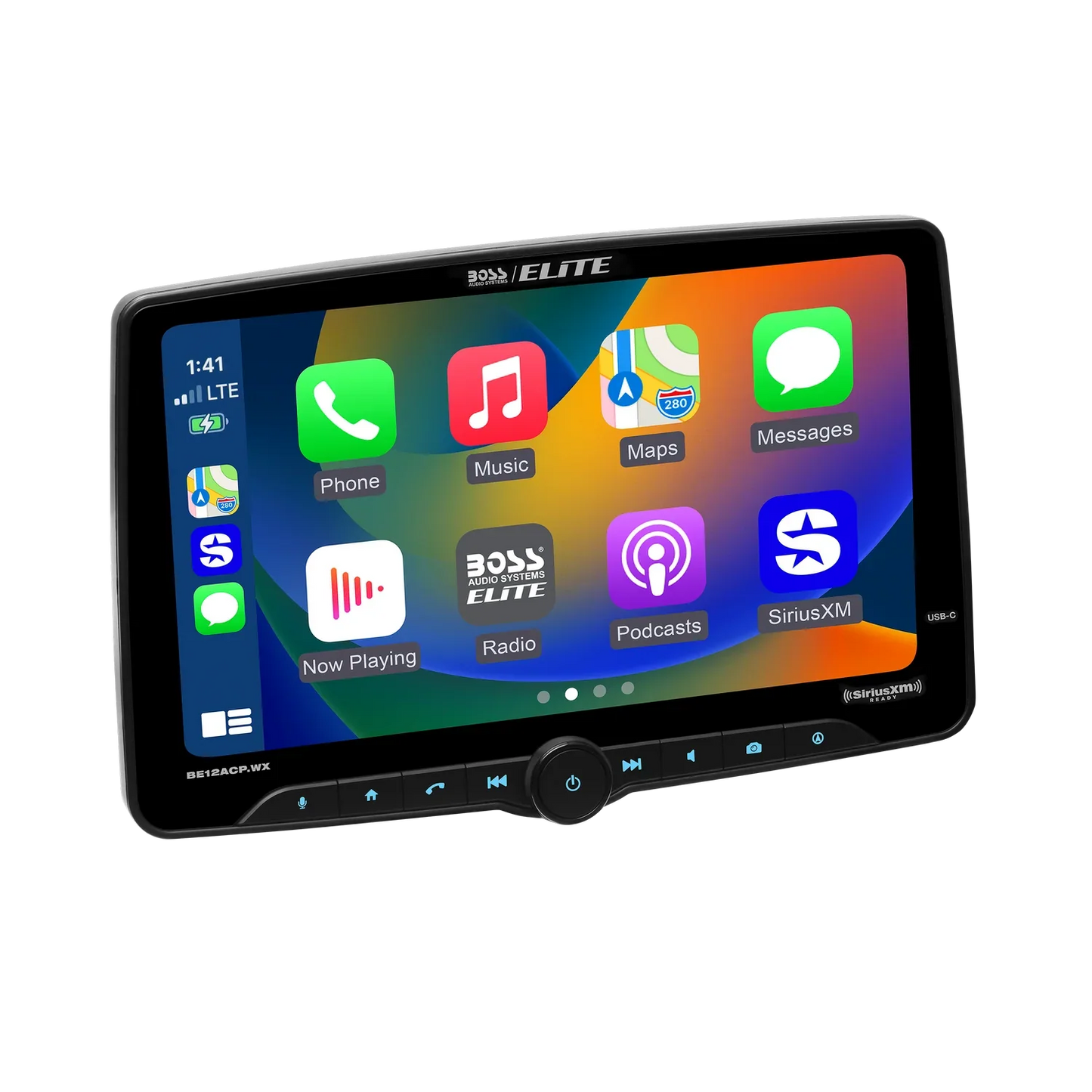 Elite BE12ACP.WXC Car Stereo - Wireless CarPlay & Android Auto, SiriusXM-Ready, Single Din 12 Inch Touchscreen, Bluetooth, No CD DVD Player, AM/FM, Multicolor Illumination, Rearview Camera Included