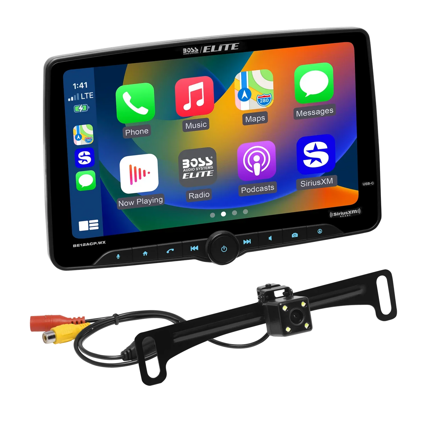 Elite BE12ACP.WXC Car Stereo - Wireless CarPlay & Android Auto, SiriusXM-Ready, Single Din 12 Inch Touchscreen, Bluetooth, No CD DVD Player, AM/FM, Multicolor Illumination, Rearview Camera Included