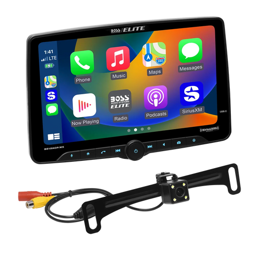 Elite BE12ACP.WXC Car Stereo - Wireless CarPlay & Android Auto, SiriusXM-Ready, Single Din 12 Inch Touchscreen, Bluetooth, No CD DVD Player, AM/FM, Multicolor Illumination, Rearview Camera Included