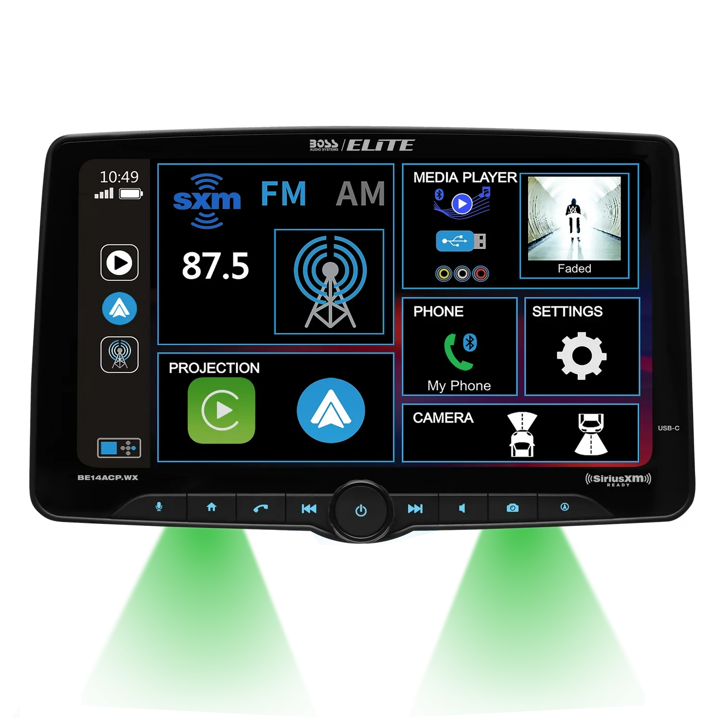 Elite BE14ACP.WX Car Stereo - Apple CarPlay, Android Auto, Sirius XM-Ready, Single Din, 14" Touchscreen, Bluetooth, No DVD, AM/FM, Multicolor Panel
