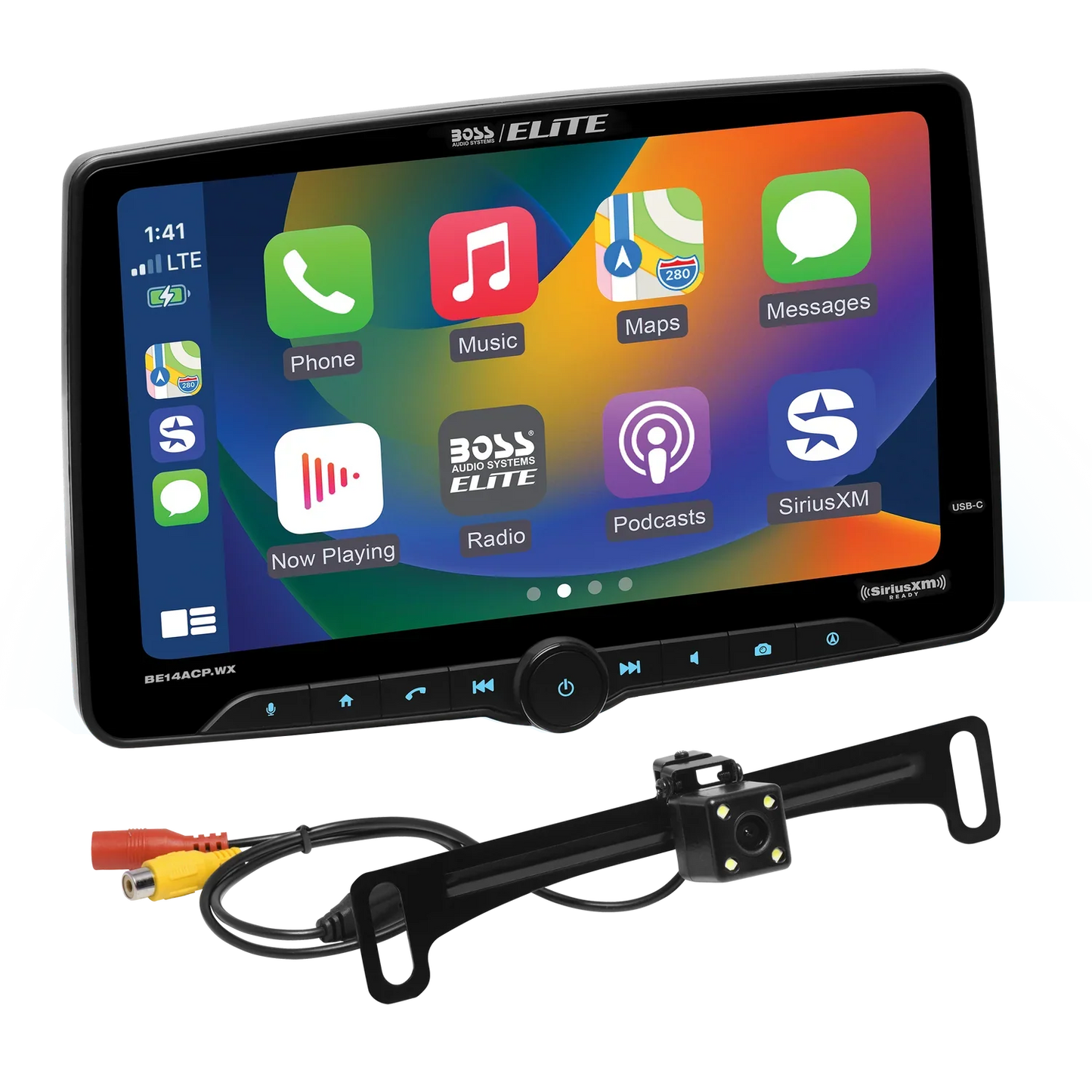 Elite BE14ACP.WXC Car Stereo - Wireless CarPlay & Android Auto, SiriusXM-Ready, Single Din 14 Inch Touchscreen, Bluetooth, No CD DVD Player, AM/FM, Multicolor Illumination, Rearview Camera Included