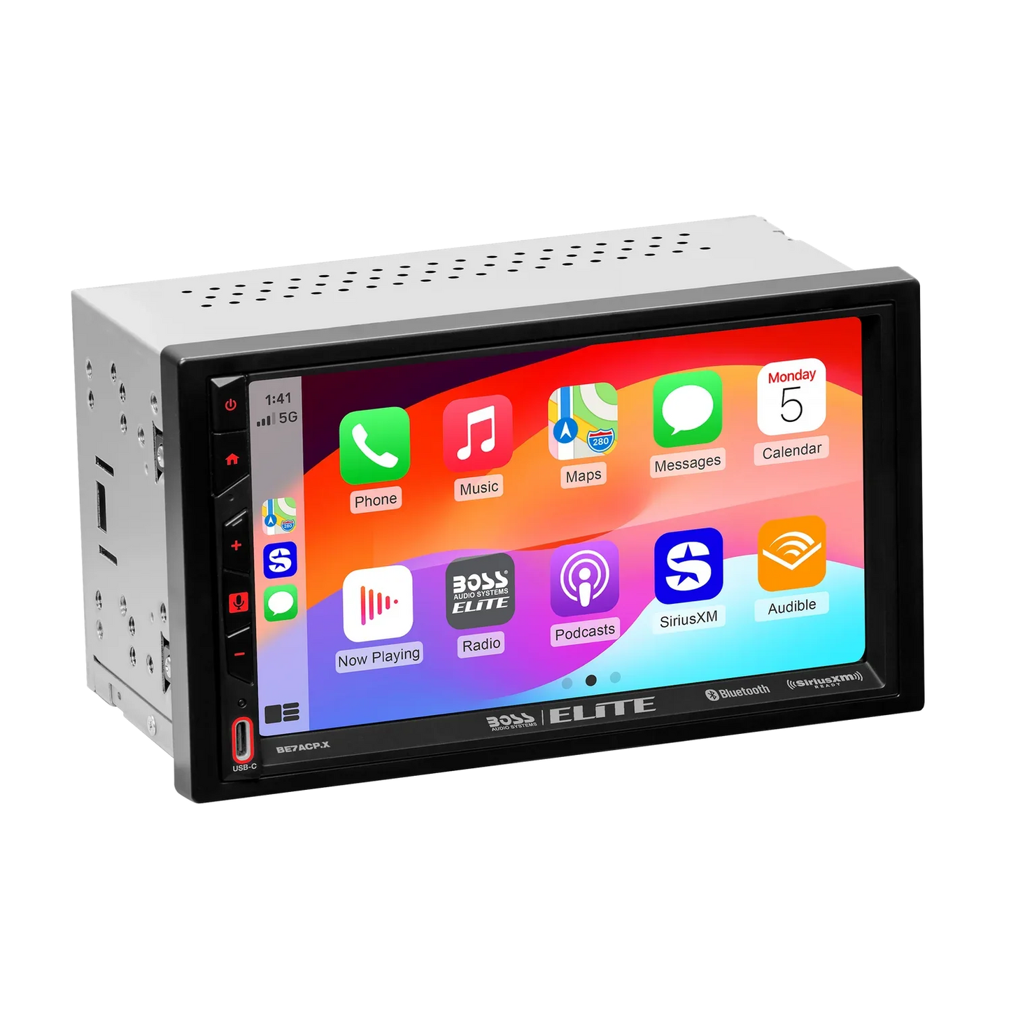 Elite BE7ACP.XC Car Stereo Apple CarPlay, Android Auto, SiriusXM-Ready, Double Din, 7 Inch Touchscreen, Bluetooth, No CD DVD Player, AM/FM, Multicolor Illumination, Rearview Camera Included