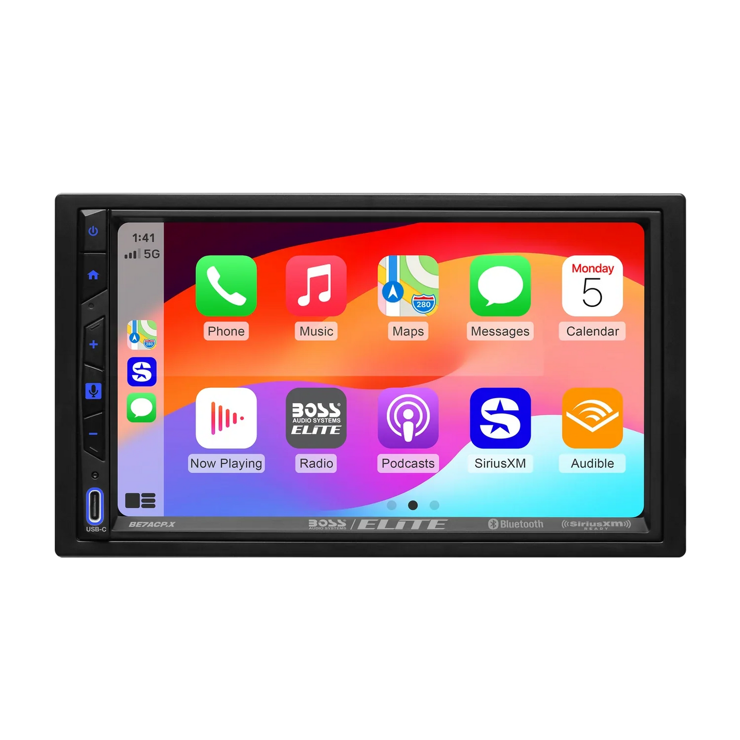 Elite BE7ACP.XC Car Stereo Apple CarPlay, Android Auto, SiriusXM-Ready, Double Din, 7 Inch Touchscreen, Bluetooth, No CD DVD Player, AM/FM, Multicolor Illumination, Rearview Camera Included