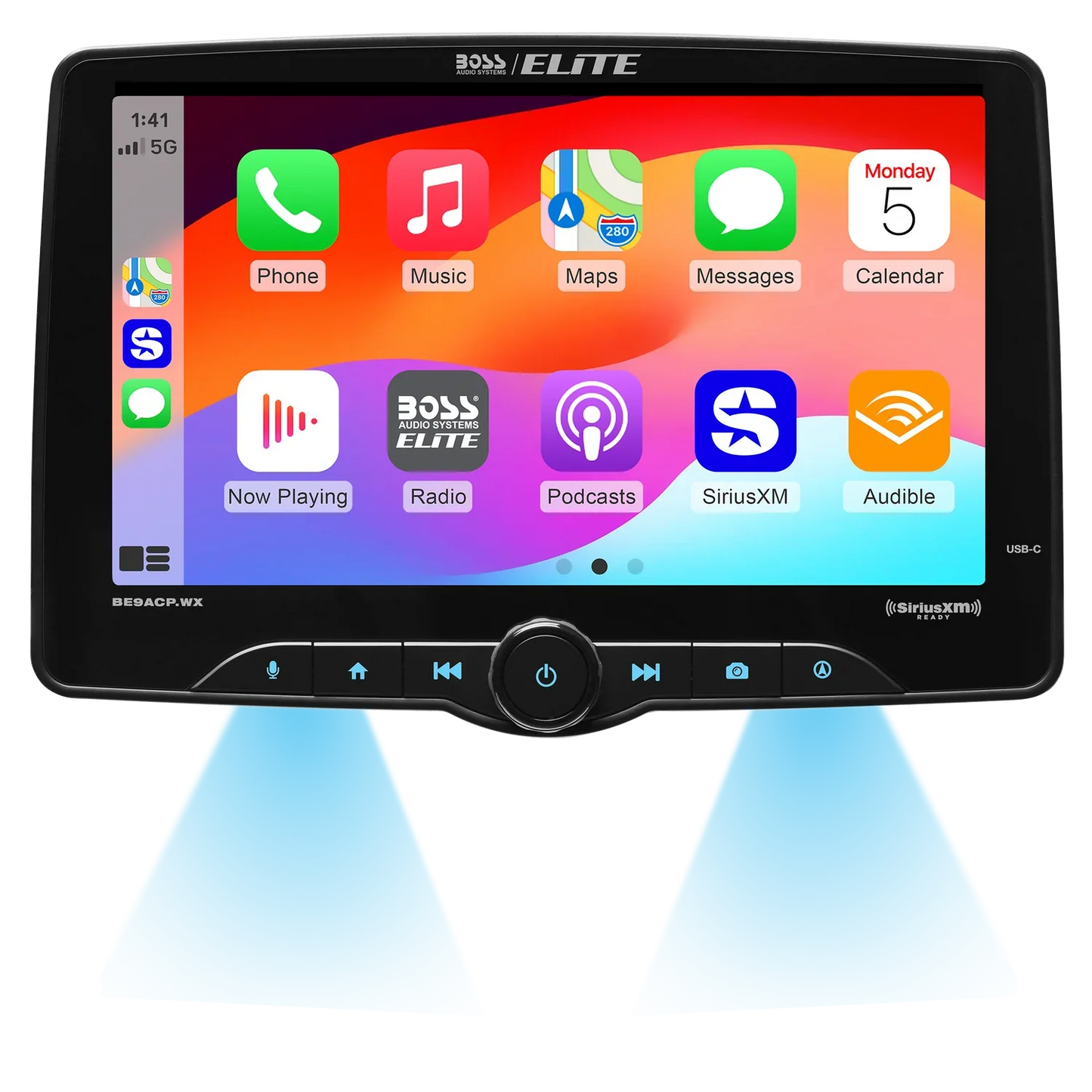 Elite BE9ACP.WX Car Stereo – Wireless CarPlay Android Auto, SiriusXM-Ready, Single Din 9 Inch Touchscreen, Bluetooth, No CD DVD Player, AM/FM, Multicolor Panel