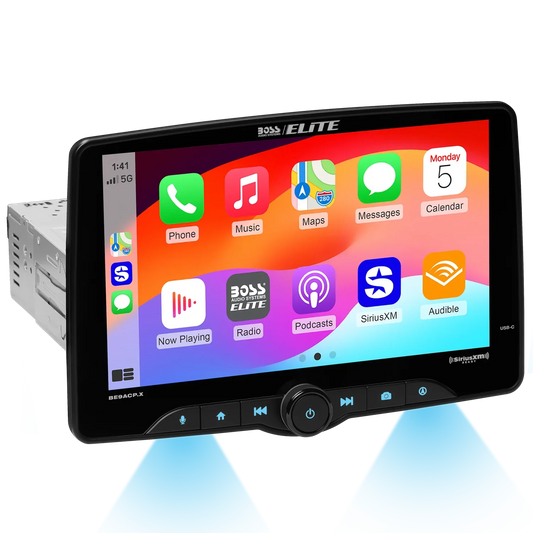 Elite BE9ACP.X Car Stereo - Apple CarPlay, Android Auto, Sirius XM-Ready, Single Din, 9 Inch Touchscreen, Bluetooth, No CD DVD Player, AM/FM, Multicolor Panel