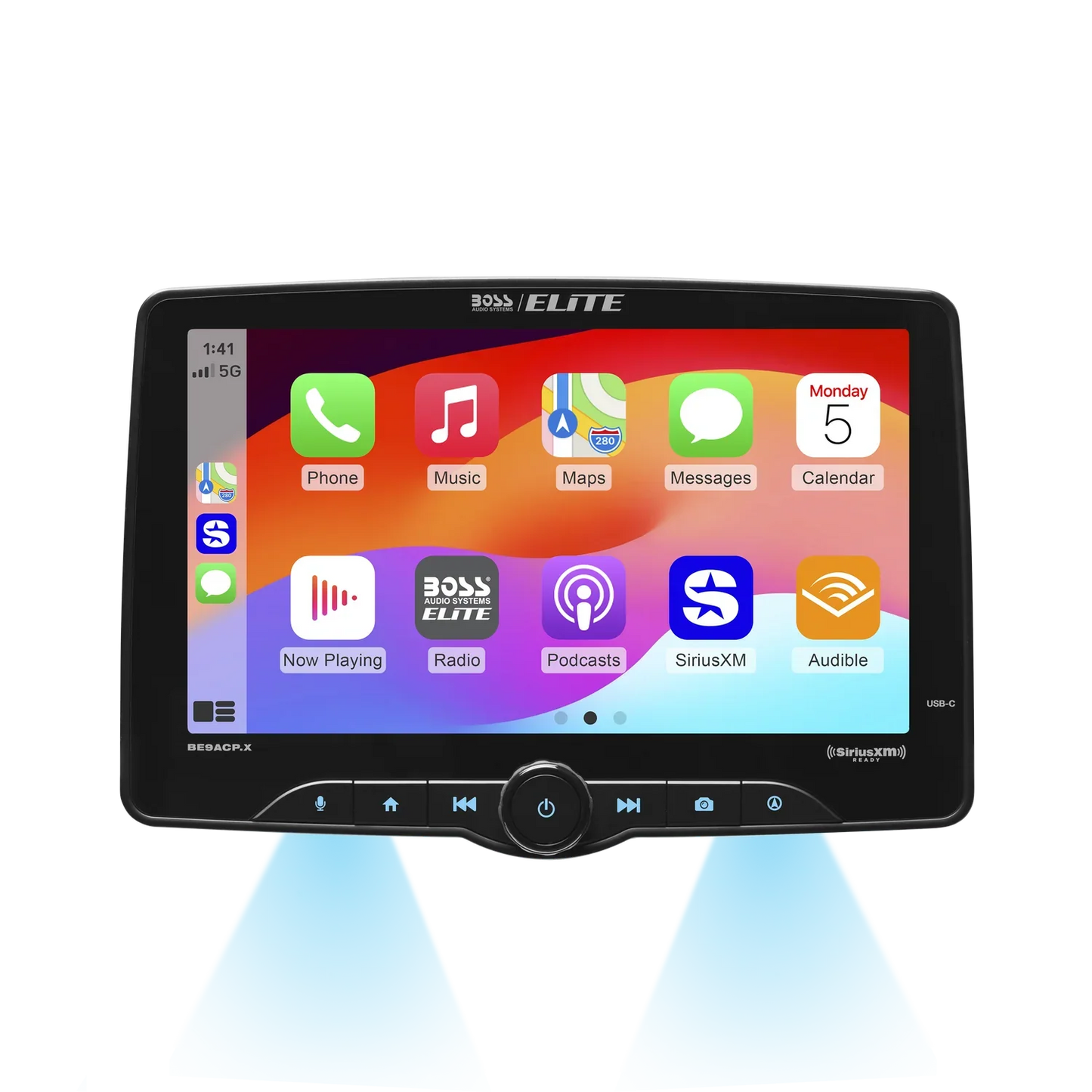 Elite BE9ACP.X Car Stereo - Apple CarPlay, Android Auto, Sirius XM-Ready, Single Din, 9 Inch Touchscreen, Bluetooth, No CD DVD Player, AM/FM, Multicolor Panel