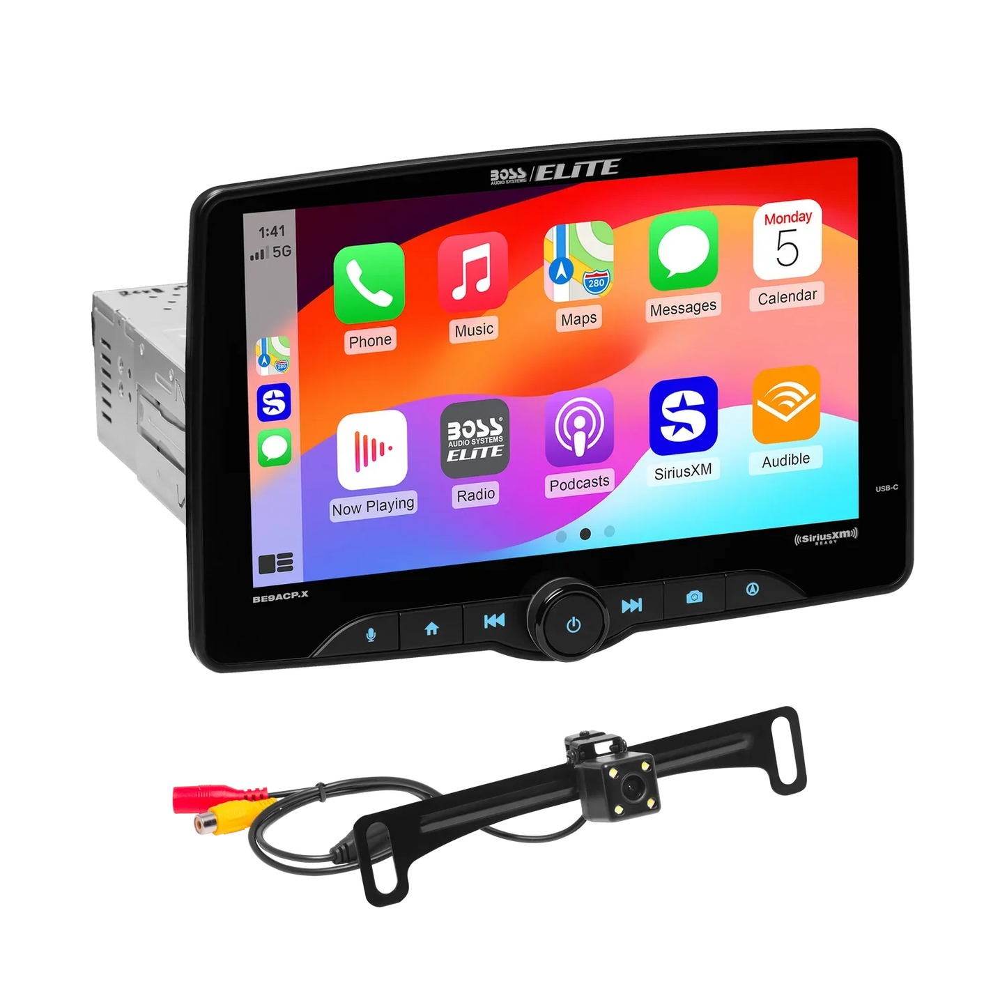 Elite BE9ACP.XC Car Stereo – Wired CarPlay & Android Auto, SiriusXM-Ready, Single Din 9 Inch Touchscreen, Bluetooth, No CD DVD Player, AM/FM