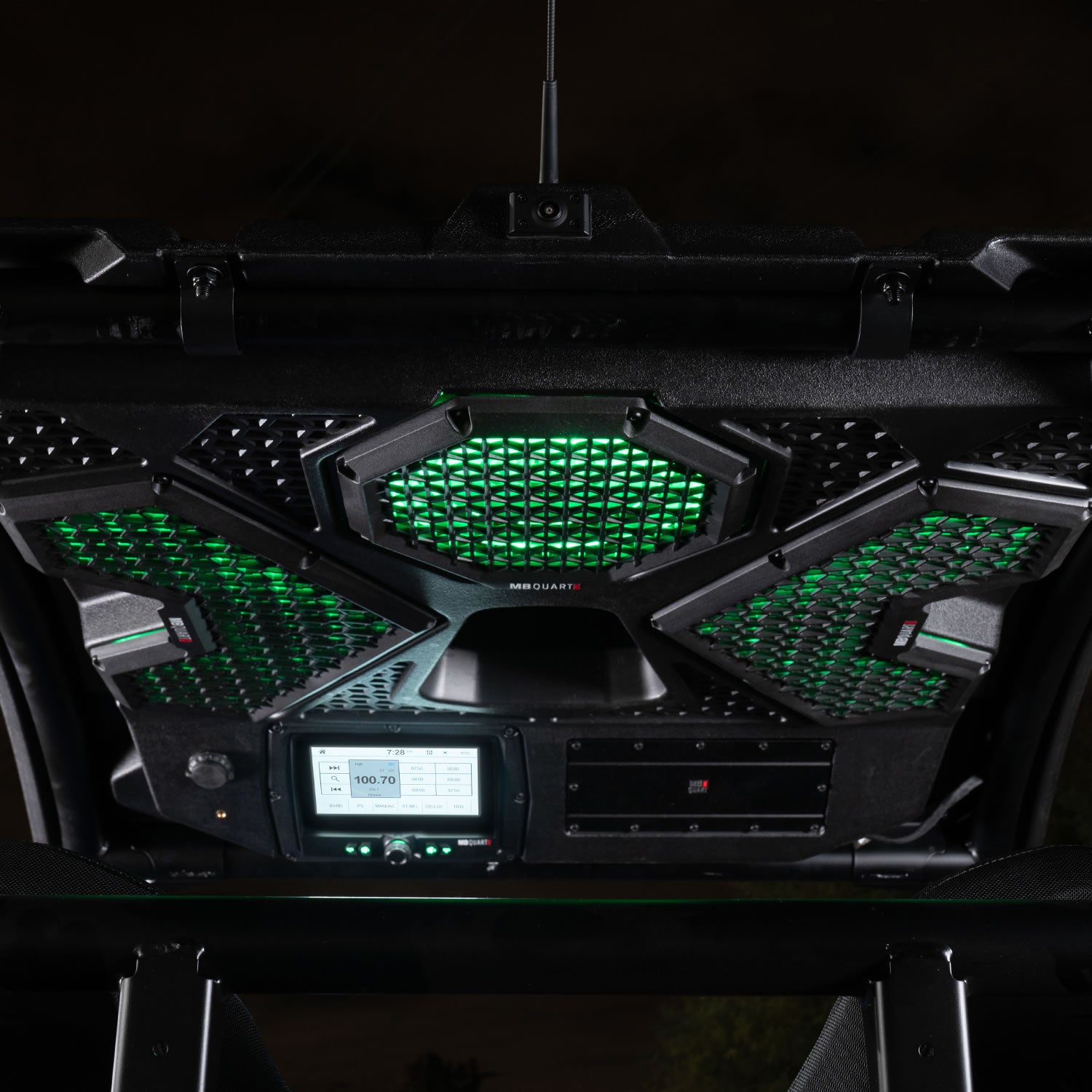MBQRT2-S7R Polaris RZR Trail Audio Roof and Light Bar - green installed