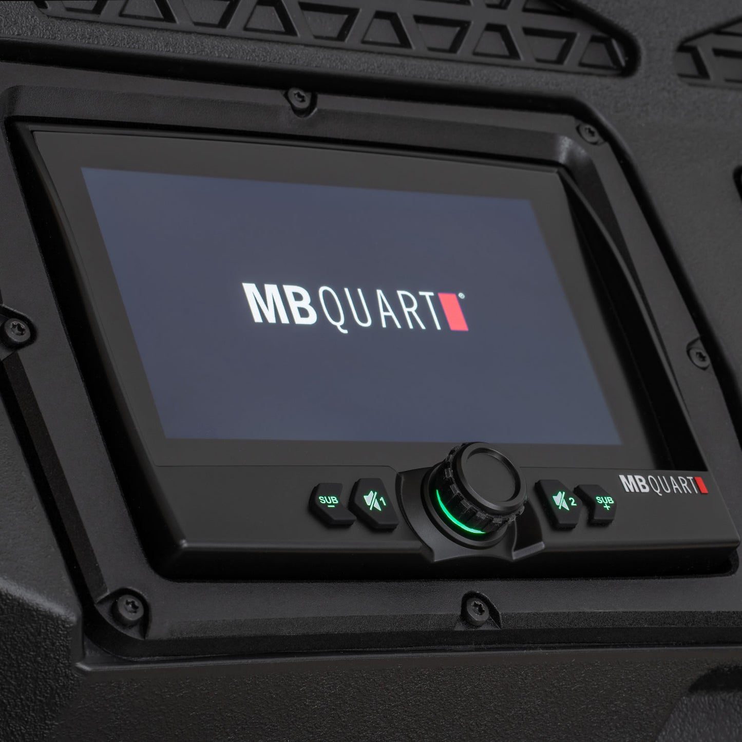 MBQRT2-S7R Polaris RZR Trail Audio Roof and Light Bar - closeup radio