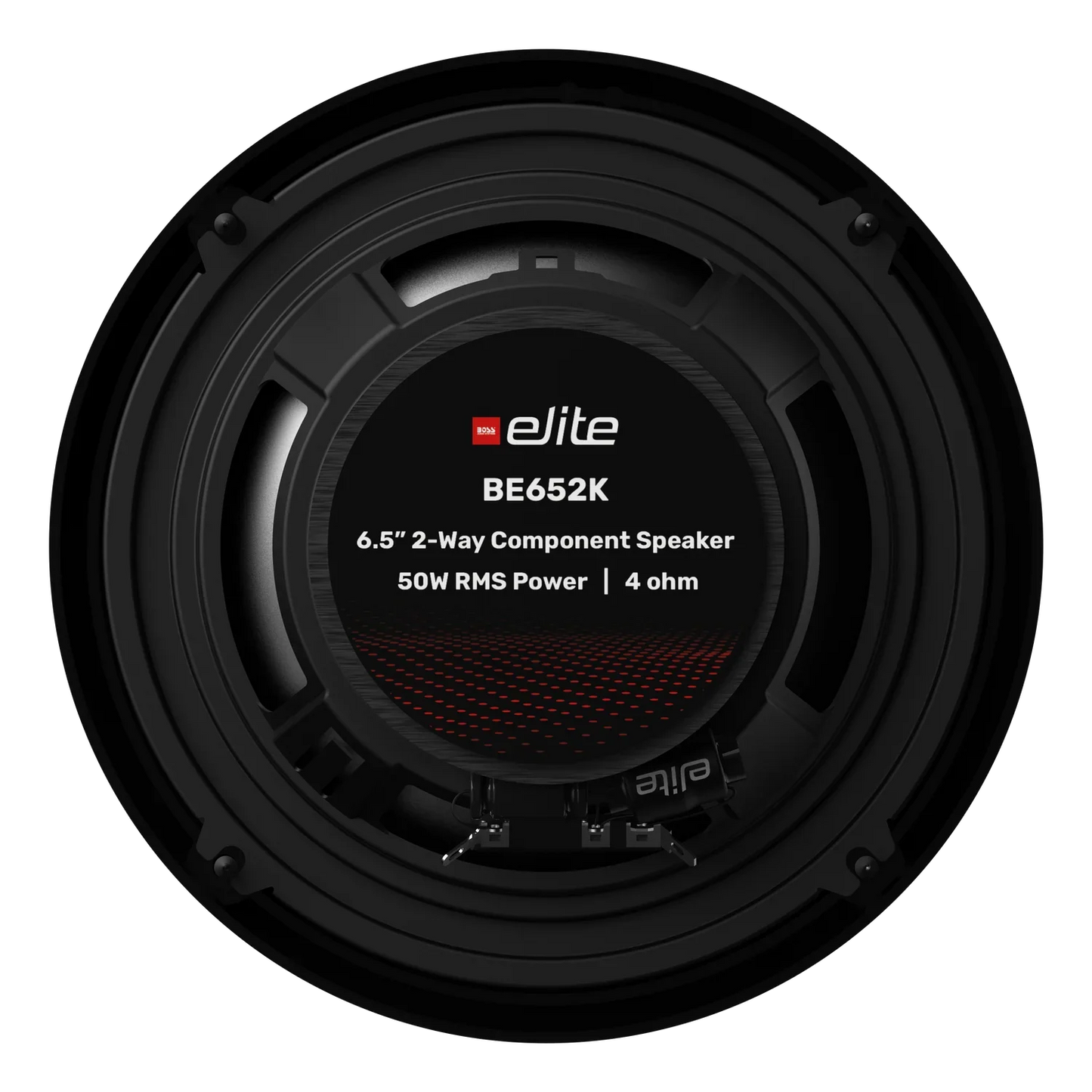 Elite BE652K 6.5" 2-Way Component Speaker System, Rubber Surround, Paper Cone, Stamped Steel Basket, Compact External Crossover, 1.4" (36 mm) Tweeter, Power Handling: 50W