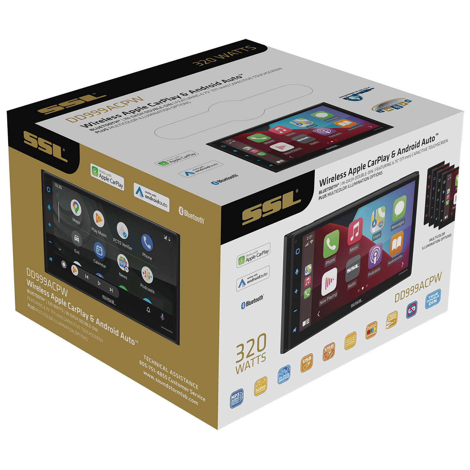 SSL DD999ACPW Double-DIN, Wireless/Wired Apple CarPlay & Android Auto - box